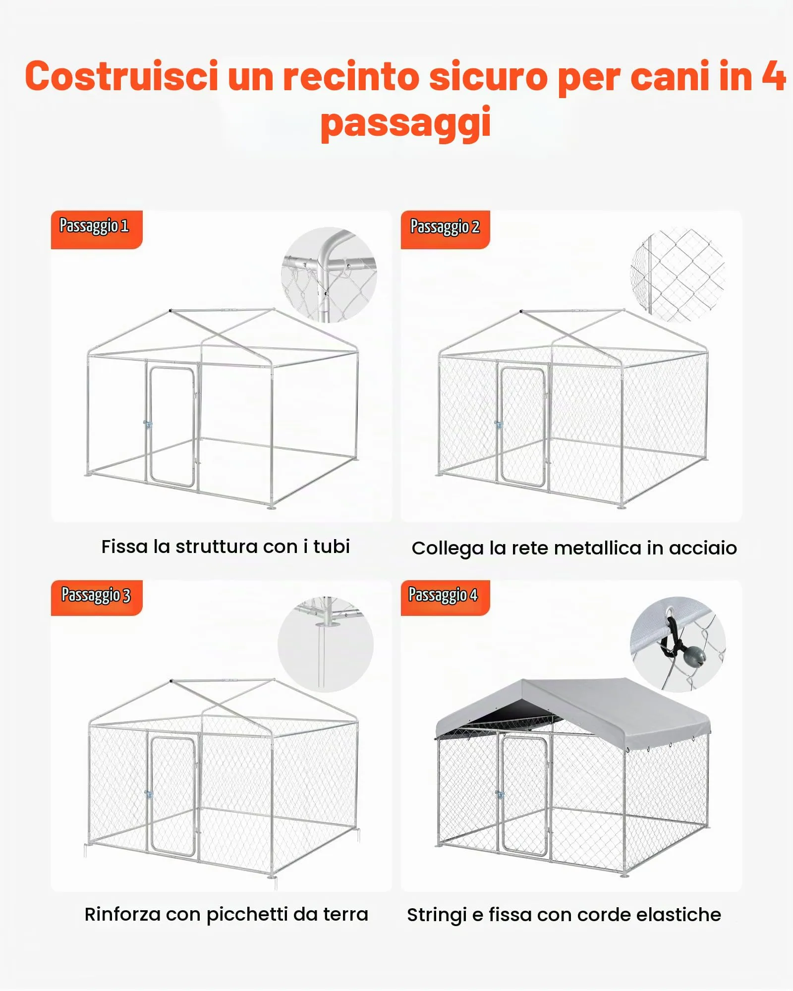VEVOR Recinto per Cani da Esterno con Serratura di Sicurezza e Copertura Impermeabile Anti UV, Canile di Grandi Dimensioni 2x2x1,6m, Gabbia per Animali Domestici Resistente per Cani di Grande Taglia - immagine 6