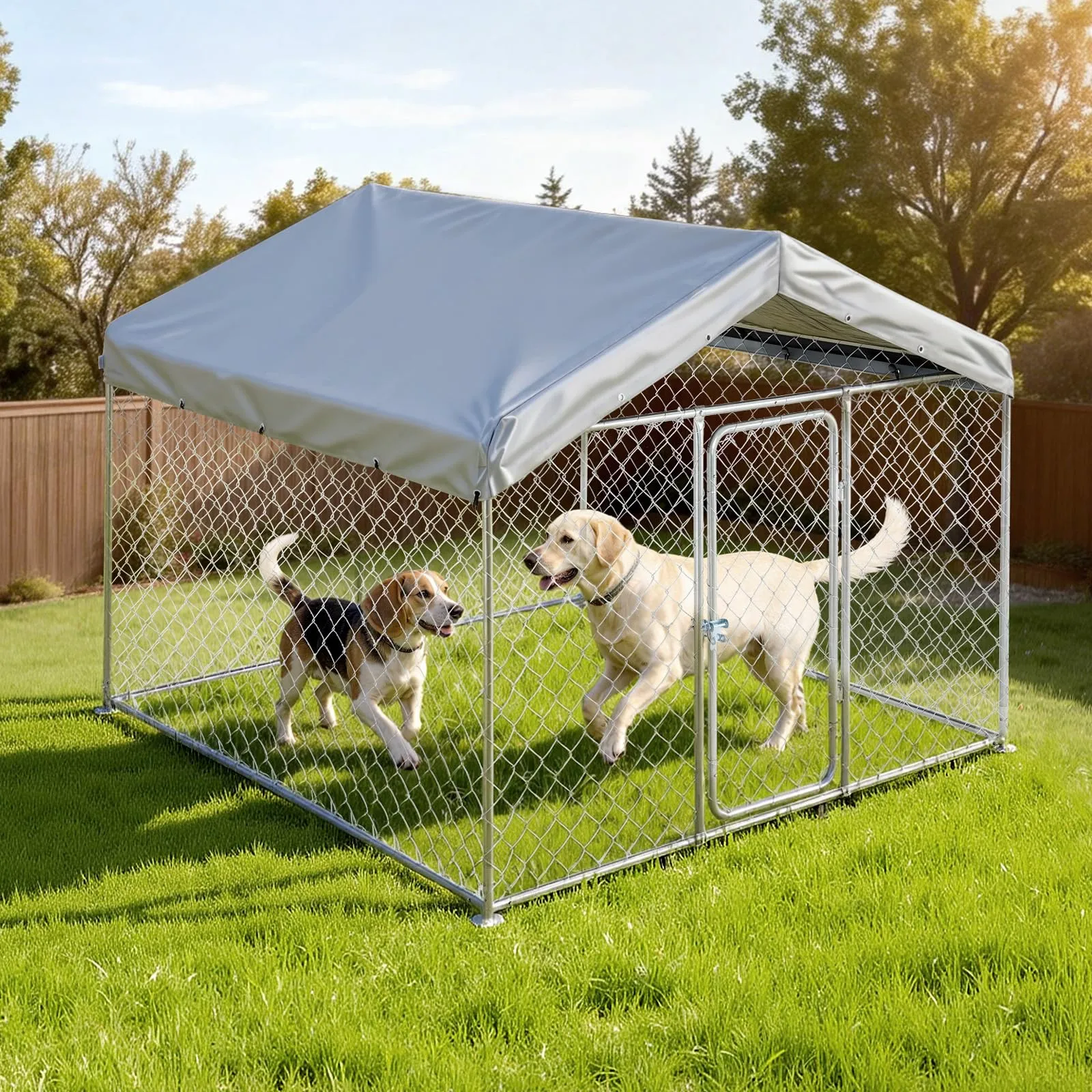 VEVOR Recinto per Cani da Esterno con Serratura di Sicurezza e Copertura Impermeabile Anti UV, Canile di Grandi Dimensioni 2x2x1,6m, Gabbia per Animali Domestici Resistente per Cani di Grande Taglia - immagine 8