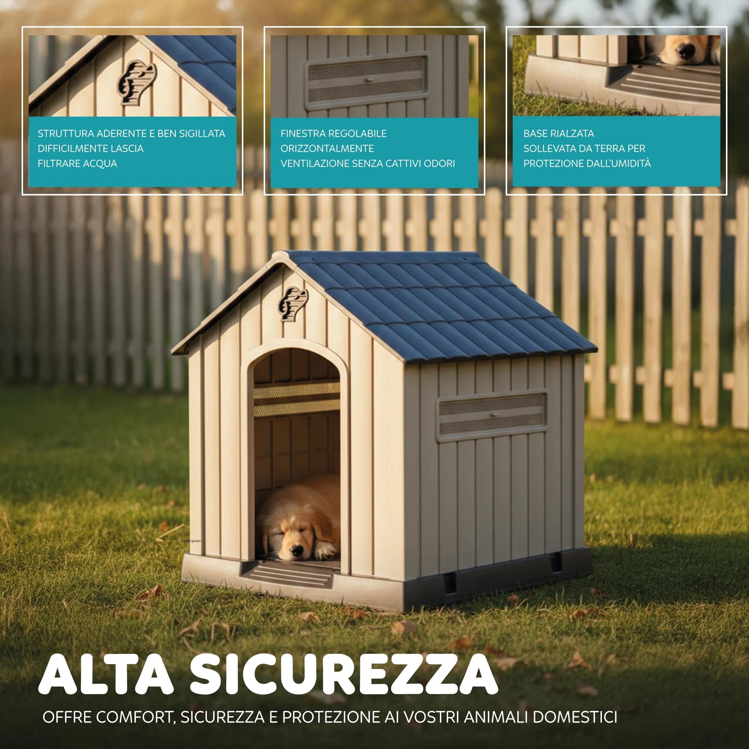 AQPET Cuccia Cani in Plastica M, Pavimento Rialzato, 77x82x82 cm, Marrone - immagine 4