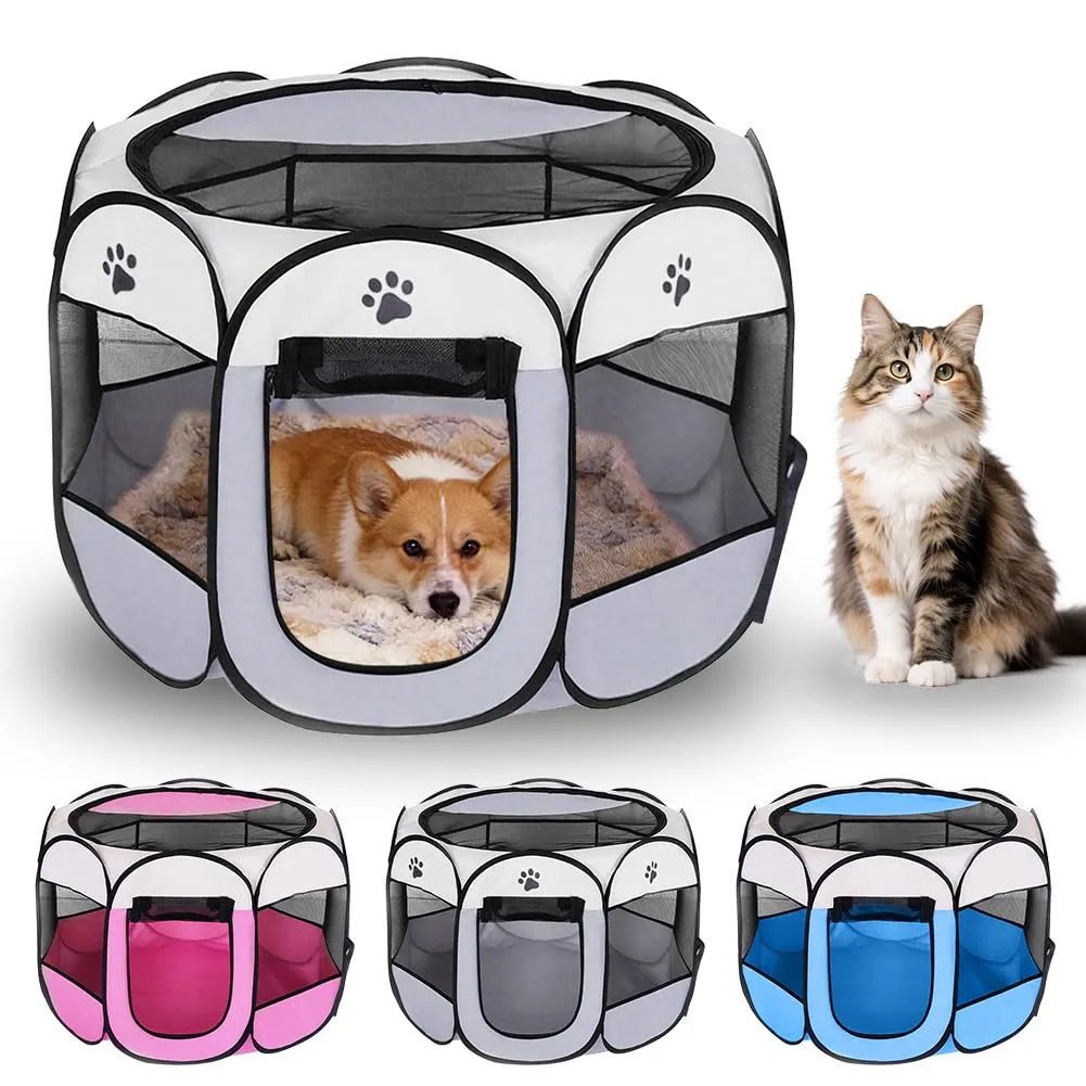 Box pieghevole per cuccioli, portatile, per la casa, impermeabile e antigraffio, in tessuto Oxford, per cani e gatti, 74 x 74 x 43 cm (grigio) - immagine 1