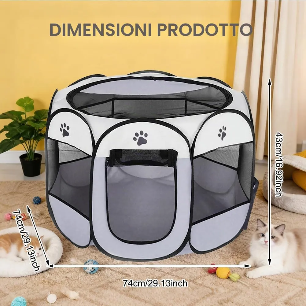 Box pieghevole per cuccioli, portatile, per la casa, impermeabile e antigraffio, in tessuto Oxford, per cani e gatti, 74 x 74 x 43 cm (grigio) - immagine 2