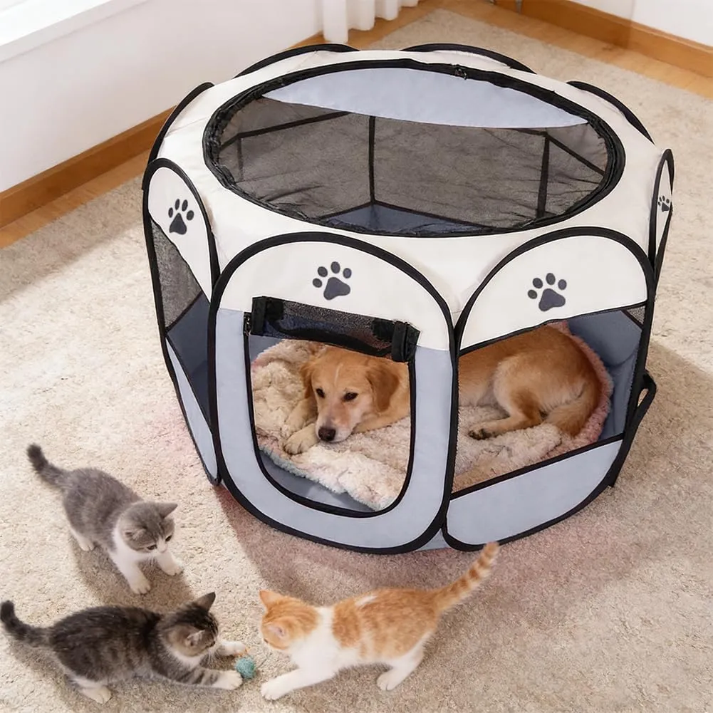 Box pieghevole per cuccioli, portatile, per la casa, impermeabile e antigraffio, in tessuto Oxford, per cani e gatti, 74 x 74 x 43 cm (grigio) - immagine 3