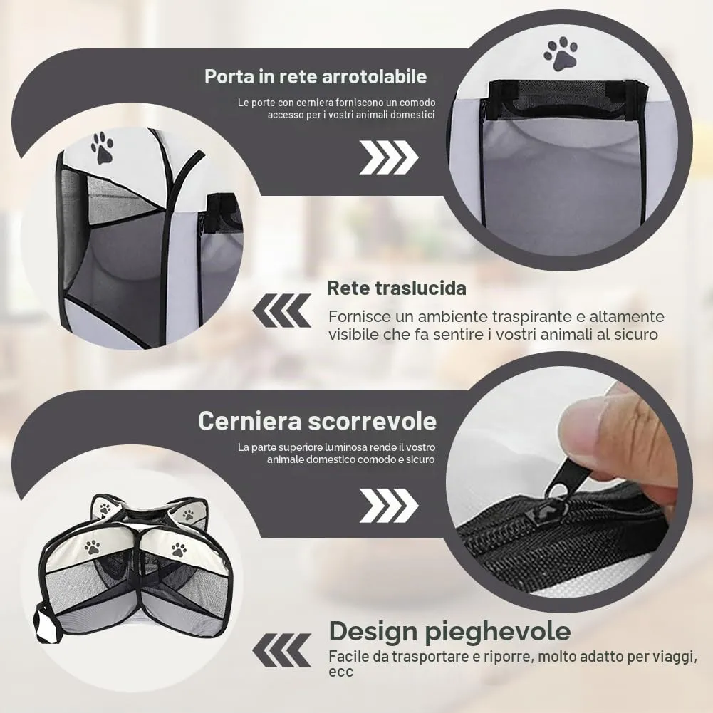 Box pieghevole per cuccioli, portatile, per la casa, impermeabile e antigraffio, in tessuto Oxford, per cani e gatti, 74 x 74 x 43 cm (grigio) - immagine 4