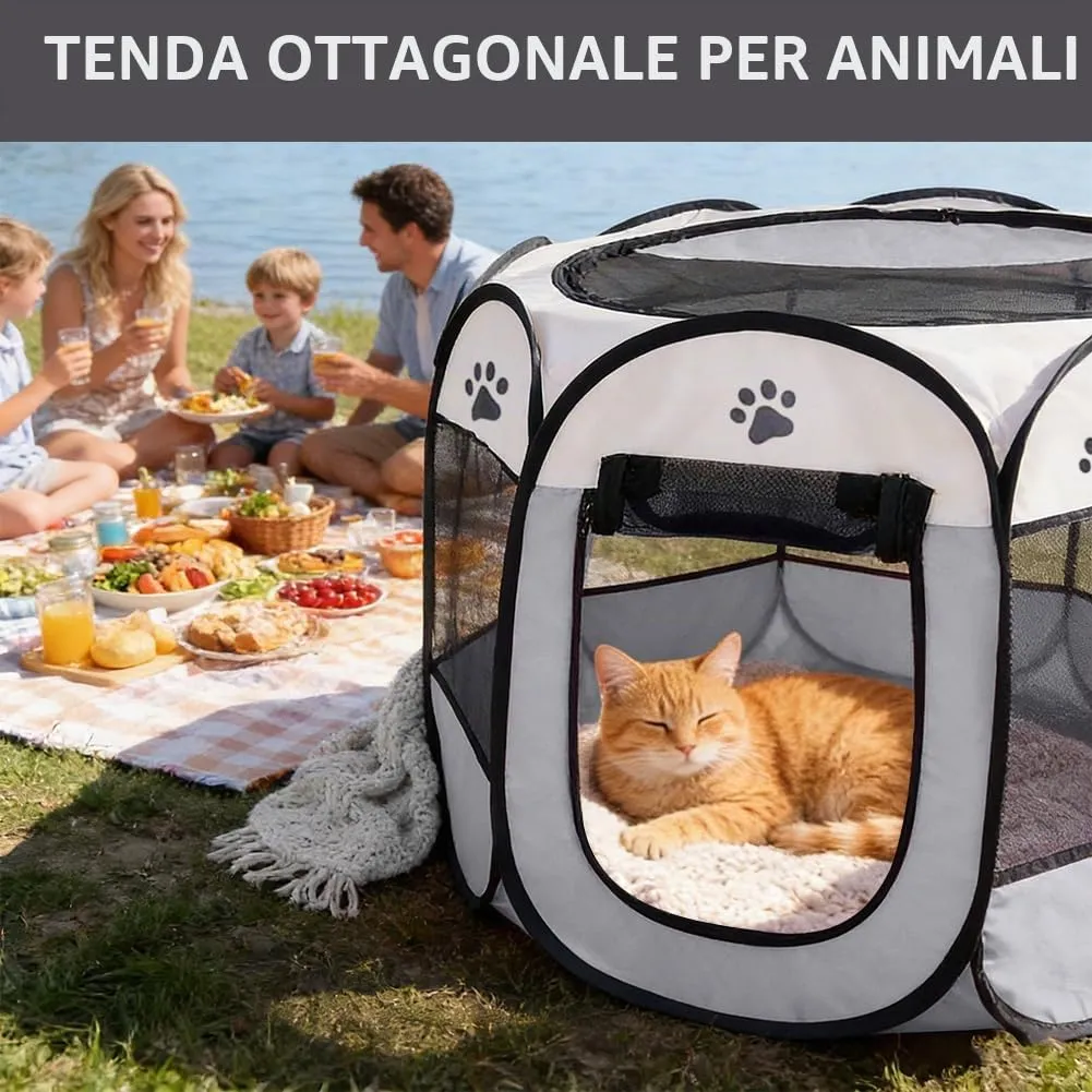 Box pieghevole per cuccioli, portatile, per la casa, impermeabile e antigraffio, in tessuto Oxford, per cani e gatti, 74 x 74 x 43 cm (grigio) - immagine 5