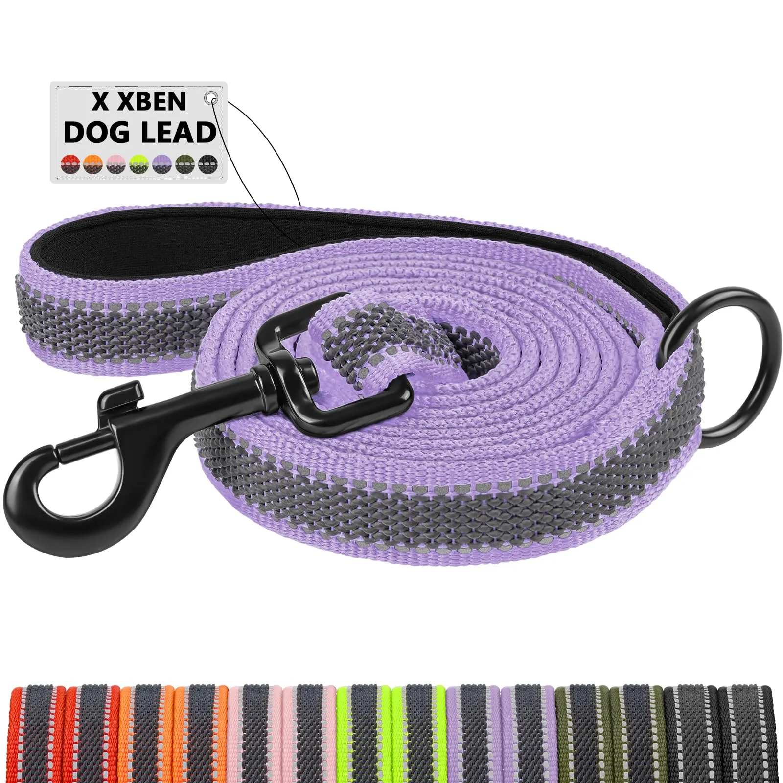 X XBEN Guinzaglio per Cani, 20MM-2M Guinzaglio Riflettente Resistente con Manico Imbottito, Guinzaglio Addestramento per per Cuccioli, Piccoli, Medi e Grandi, Con Fili di Gomma Morbida, Viola - immagine 1