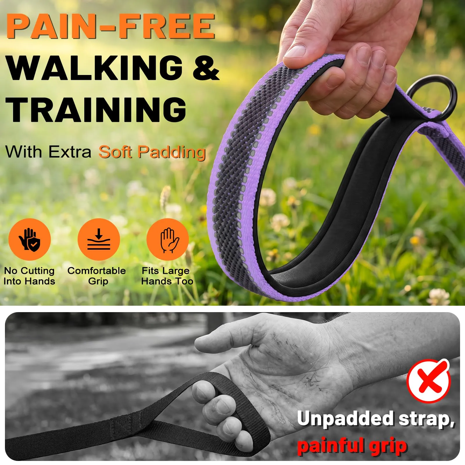 X XBEN Guinzaglio per Cani, 20MM-2M Guinzaglio Riflettente Resistente con Manico Imbottito, Guinzaglio Addestramento per per Cuccioli, Piccoli, Medi e Grandi, Con Fili di Gomma Morbida, Viola - immagine 3