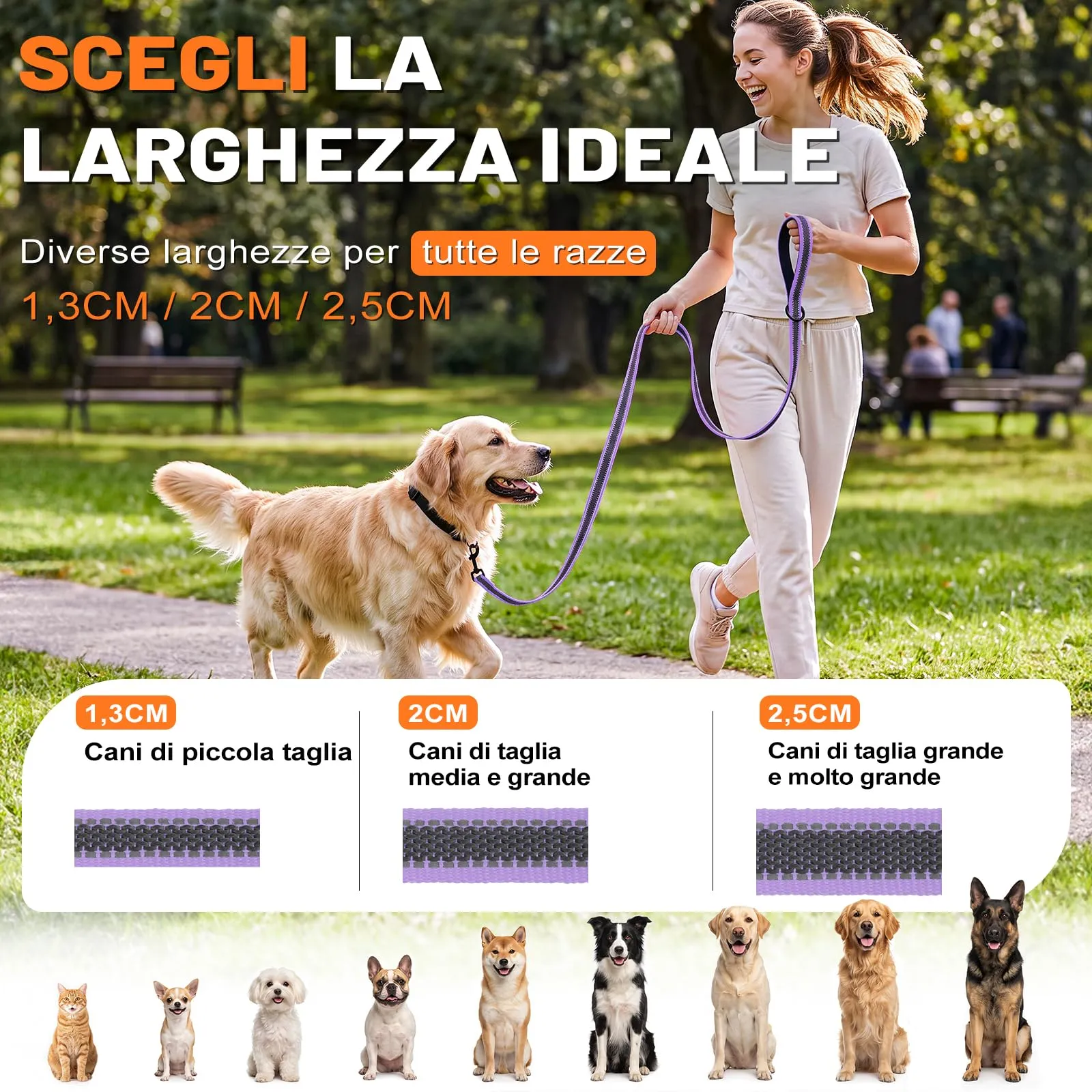 X XBEN Guinzaglio per Cani, 20MM-2M Guinzaglio Riflettente Resistente con Manico Imbottito, Guinzaglio Addestramento per per Cuccioli, Piccoli, Medi e Grandi, Con Fili di Gomma Morbida, Viola - immagine 6