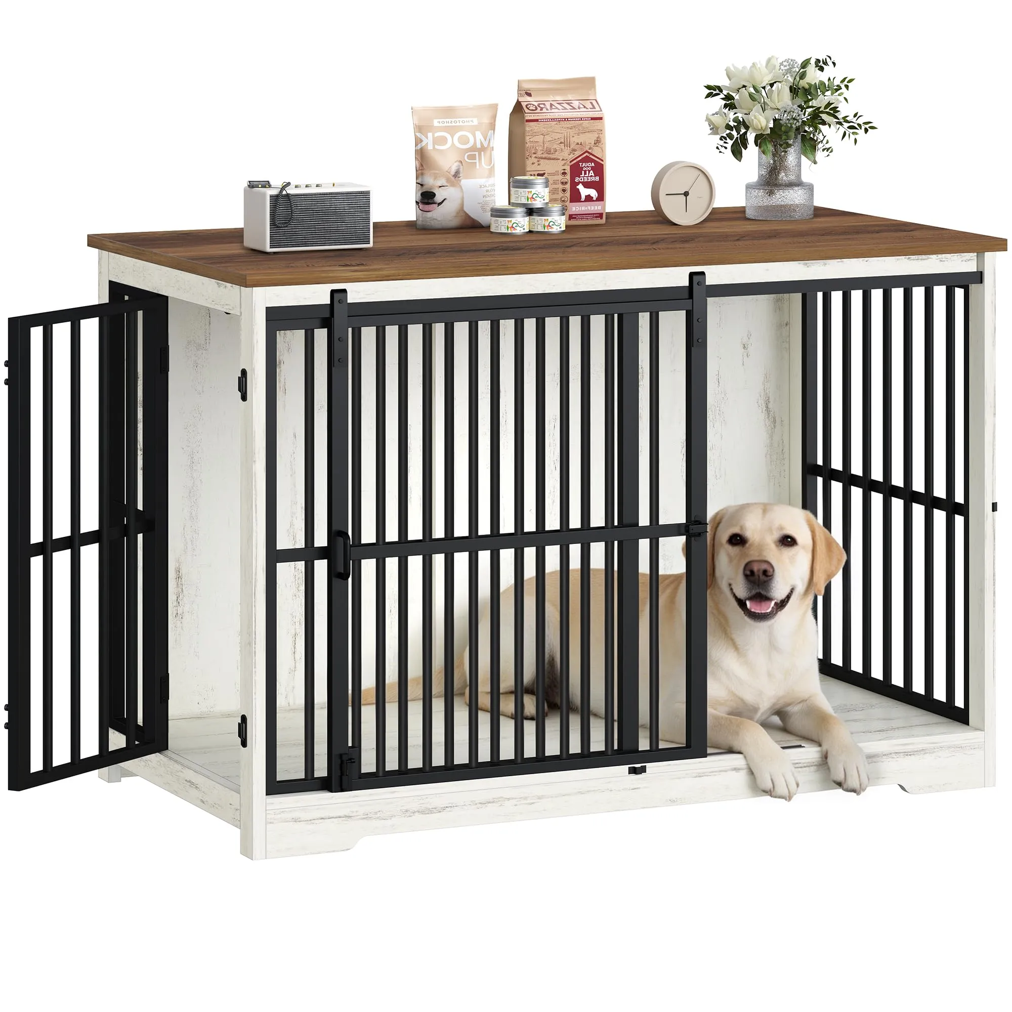 Hzuaneri Gabbia Per Cani, 119 Cm, XXL, Doppia Porta, Bianco e Marrone - immagine 1