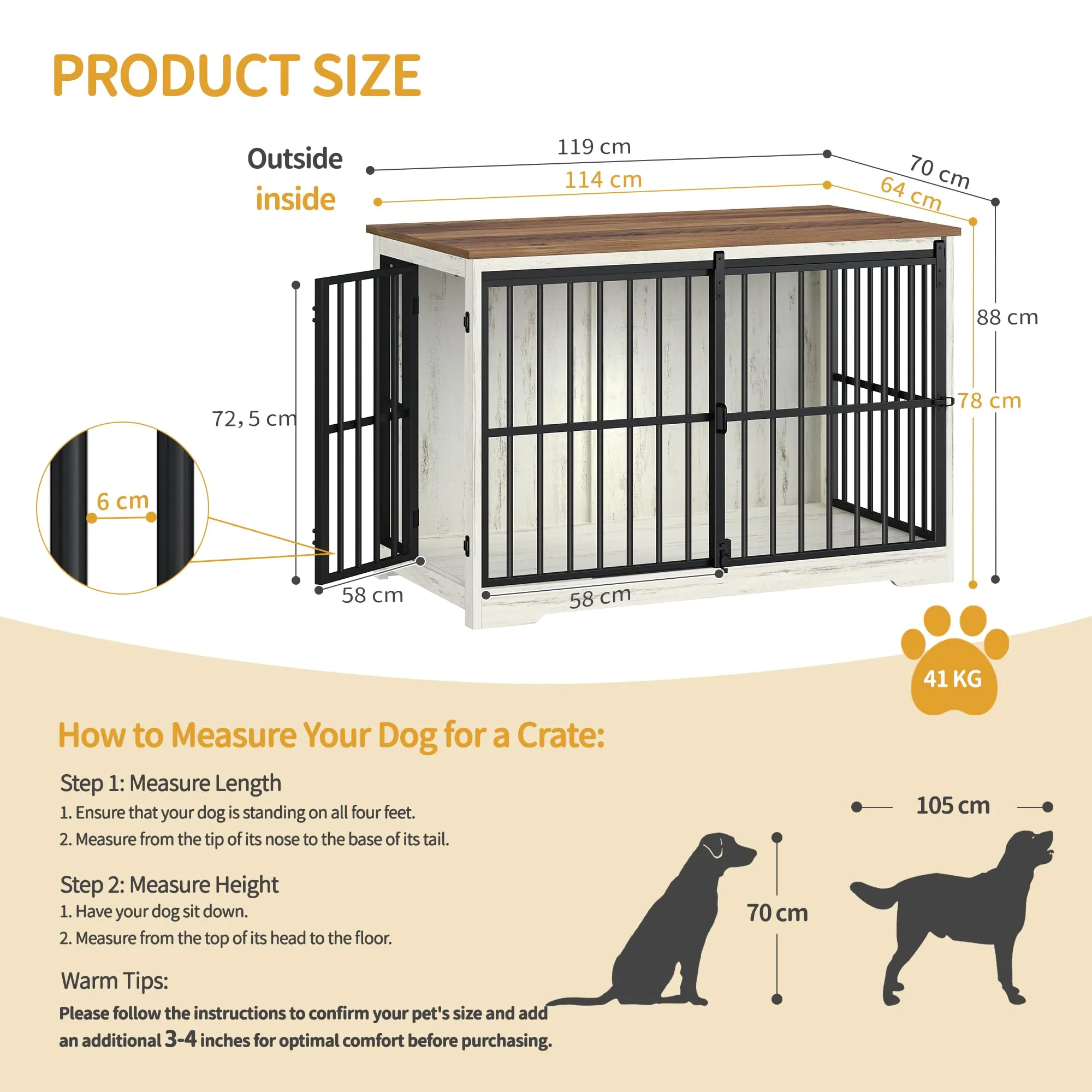 Hzuaneri Gabbia Per Cani, 119 Cm, XXL, Doppia Porta, Bianco e Marrone - immagine 2