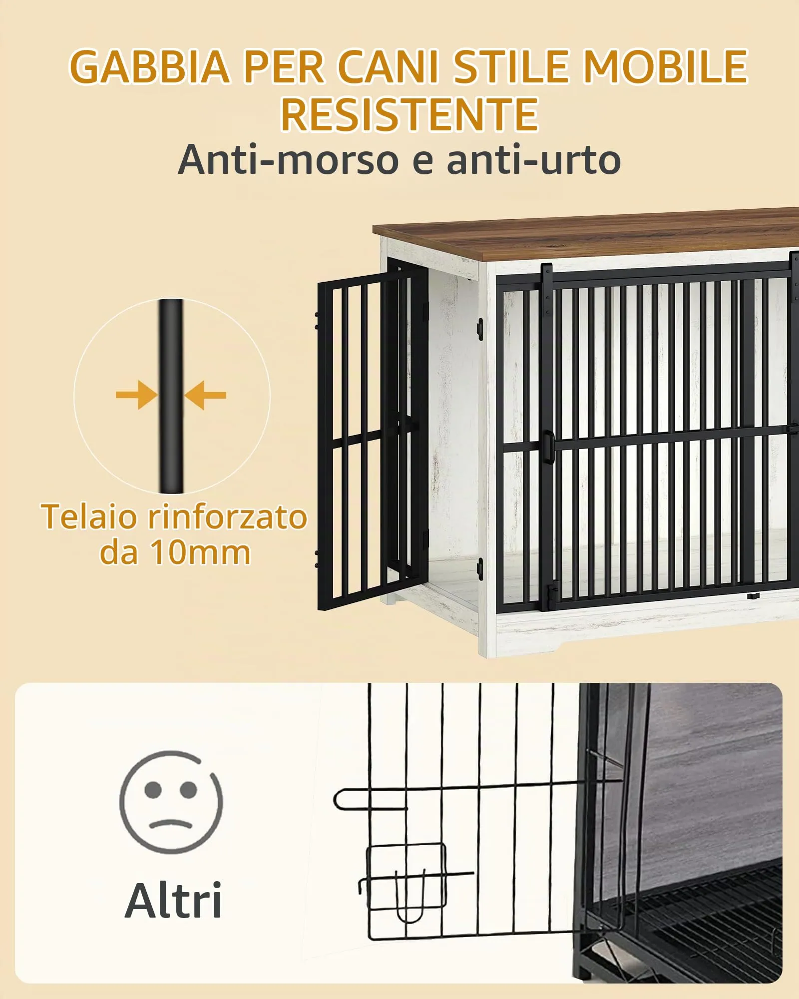 Hzuaneri Gabbia Per Cani, 119 Cm, XXL, Doppia Porta, Bianco e Marrone - immagine 3