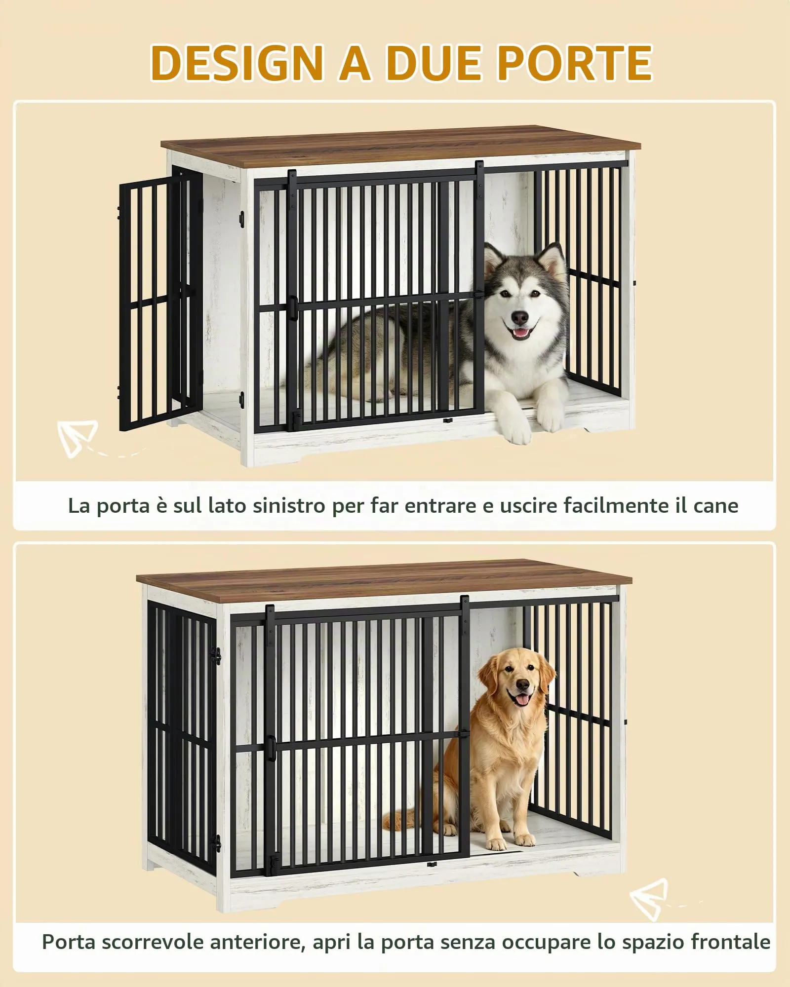 Hzuaneri Gabbia Per Cani, 119 Cm, XXL, Doppia Porta, Bianco e Marrone - immagine 4