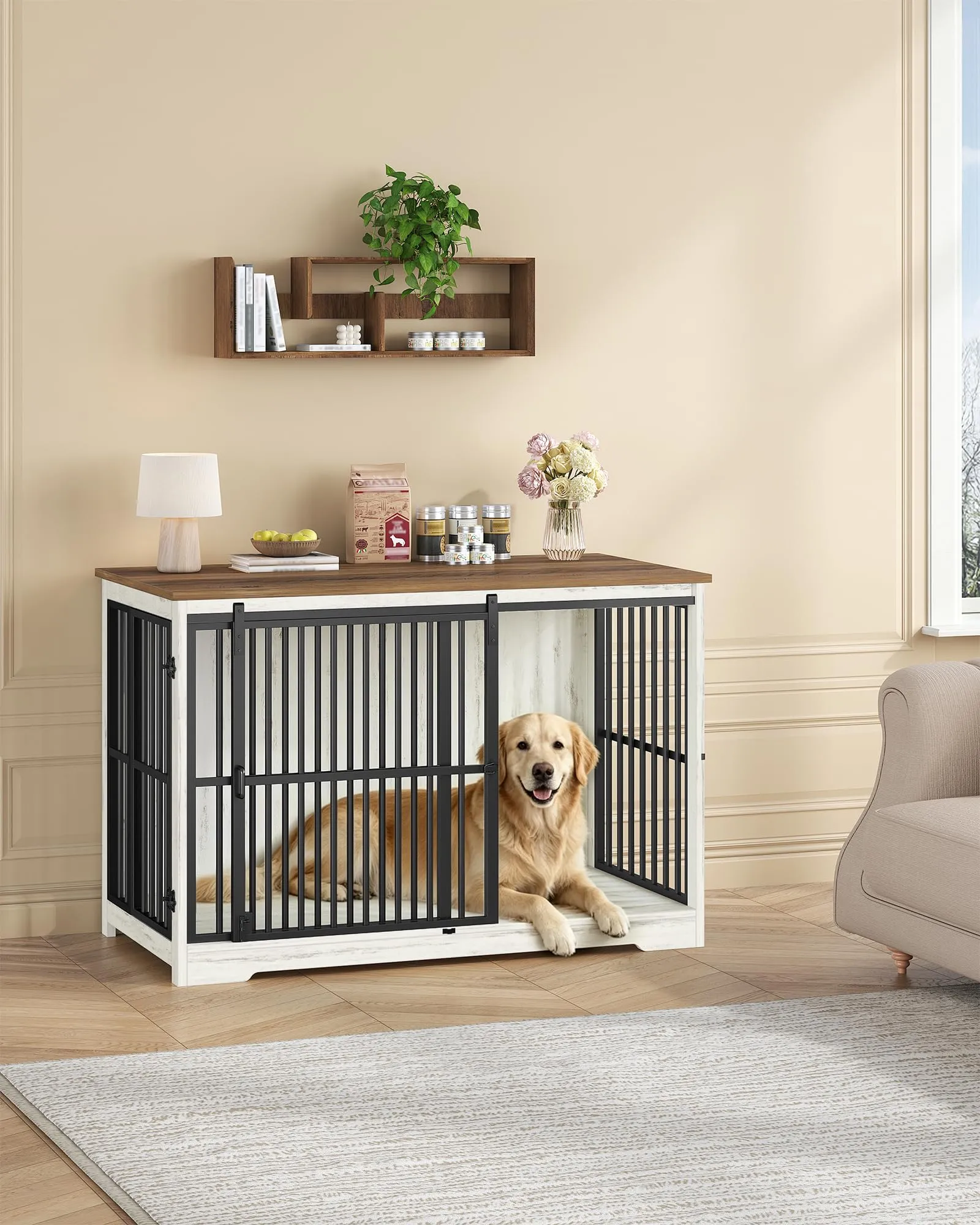 Hzuaneri Gabbia Per Cani, 119 Cm, XXL, Doppia Porta, Bianco e Marrone - immagine 6