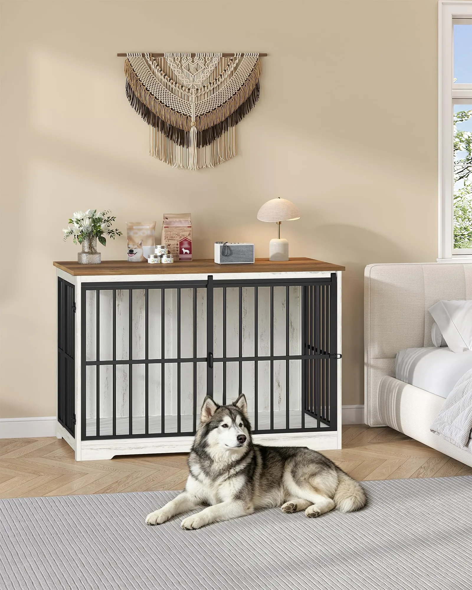 Hzuaneri Gabbia Per Cani, 119 Cm, XXL, Doppia Porta, Bianco e Marrone - immagine 7