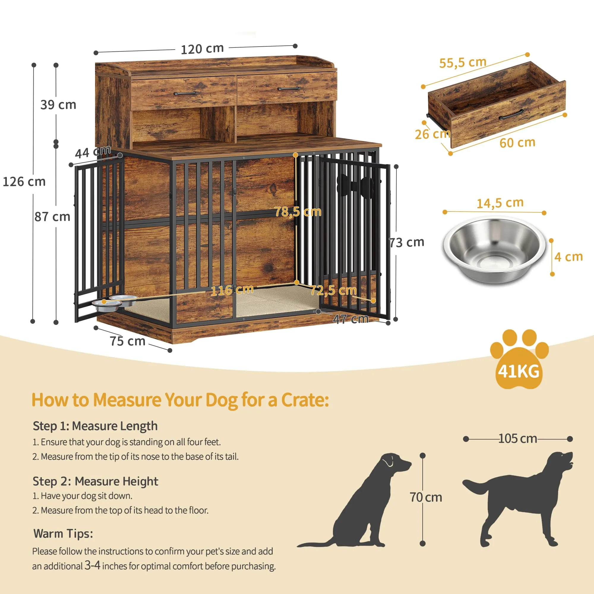 Hzuaneri Mobile Gabbia Cane, Cuccia Interno Ripostiglio, Marrone Vintage - immagine 2