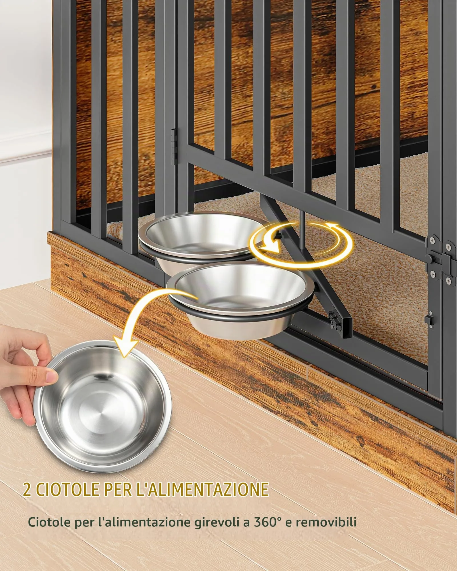 Hzuaneri Mobile Gabbia Cane, Cuccia Interno Ripostiglio, Marrone Vintage - immagine 4