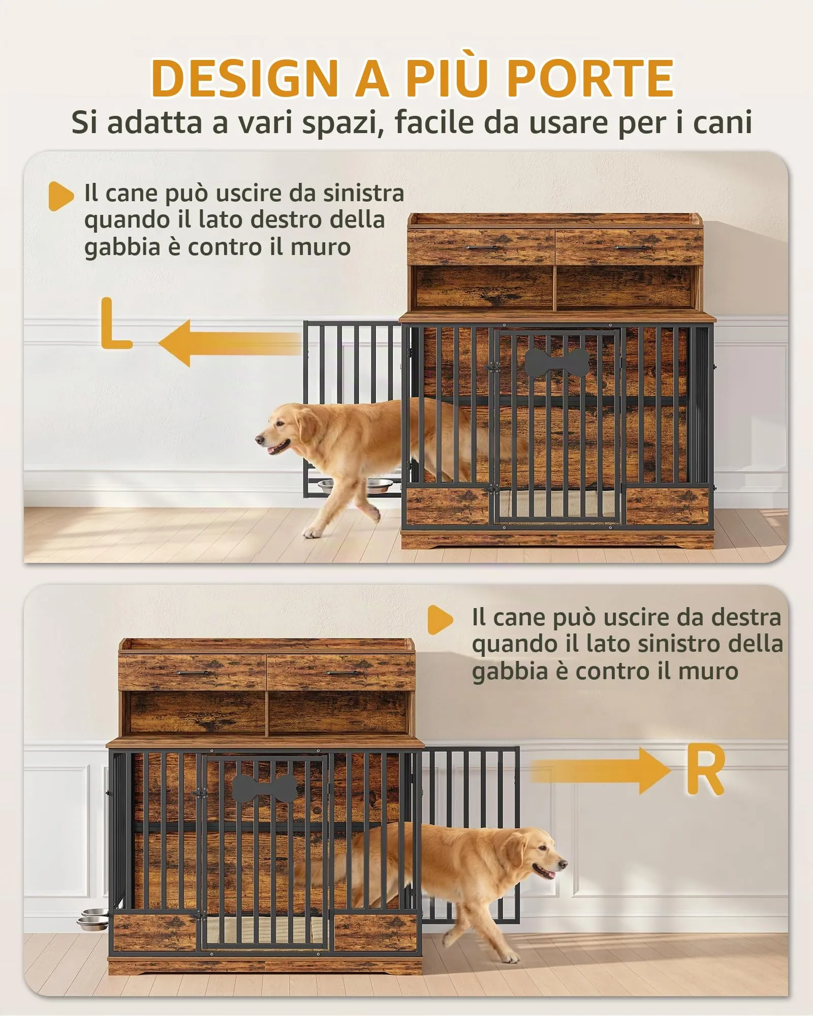 Hzuaneri Mobile Gabbia Cane, Cuccia Interno Ripostiglio, Marrone Vintage - immagine 7