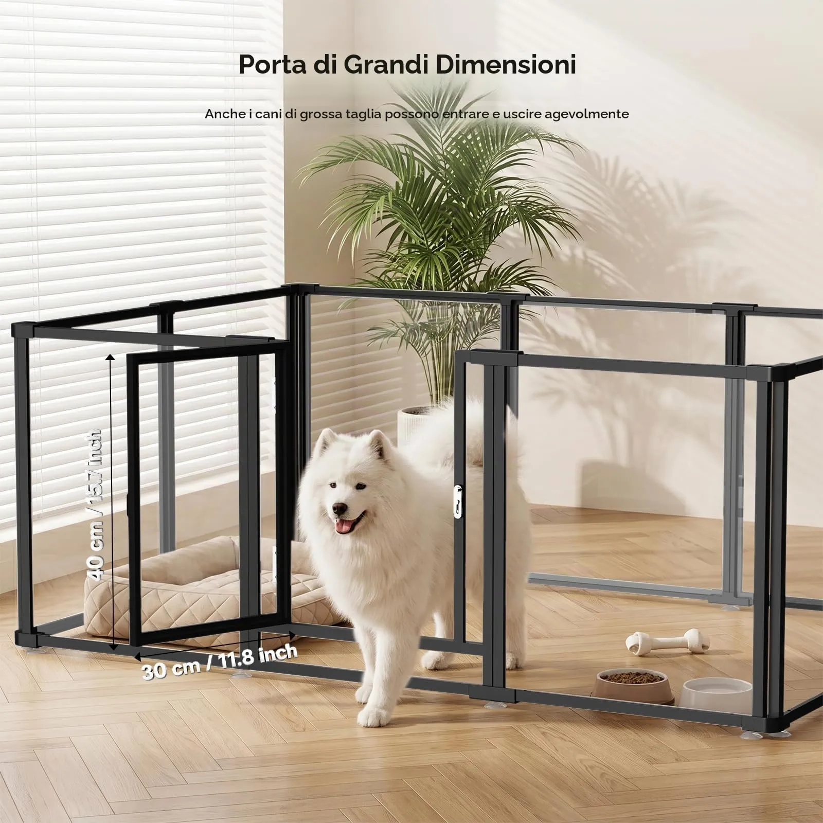 Homelio Recinto per Cani da Interno 10 Pannelli, Box per cani H:60cm, Materiale Acrilico Visibilità ad alta definizione a 360°, Telaio in metallo ultraresistente, Espandibile, Per Cuccioli,Gatti,Nero - immagine 2
