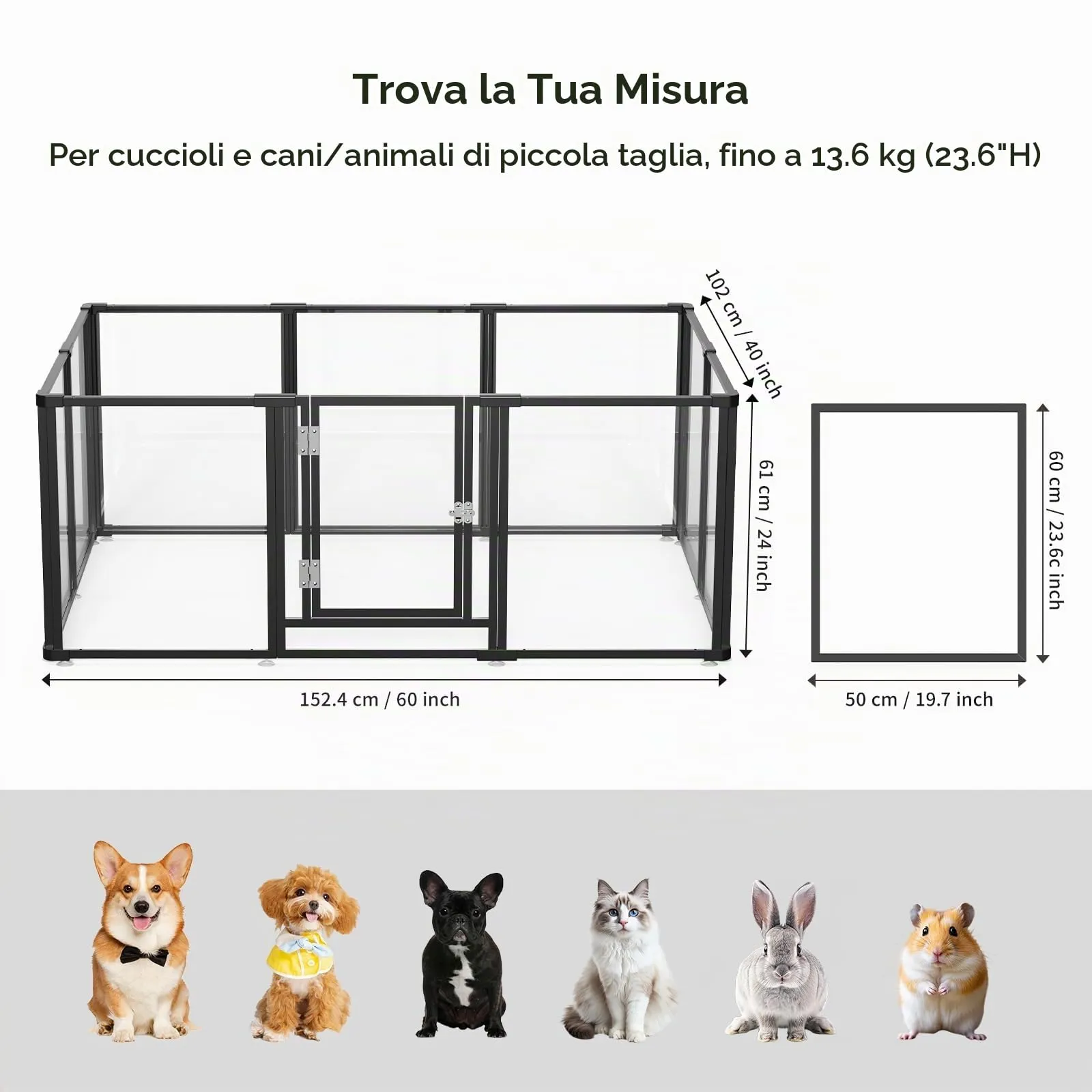 Homelio Recinto per Cani da Interno 10 Pannelli, Box per cani H:60cm, Materiale Acrilico Visibilità ad alta definizione a 360°, Telaio in metallo ultraresistente, Espandibile, Per Cuccioli,Gatti,Nero - immagine 3