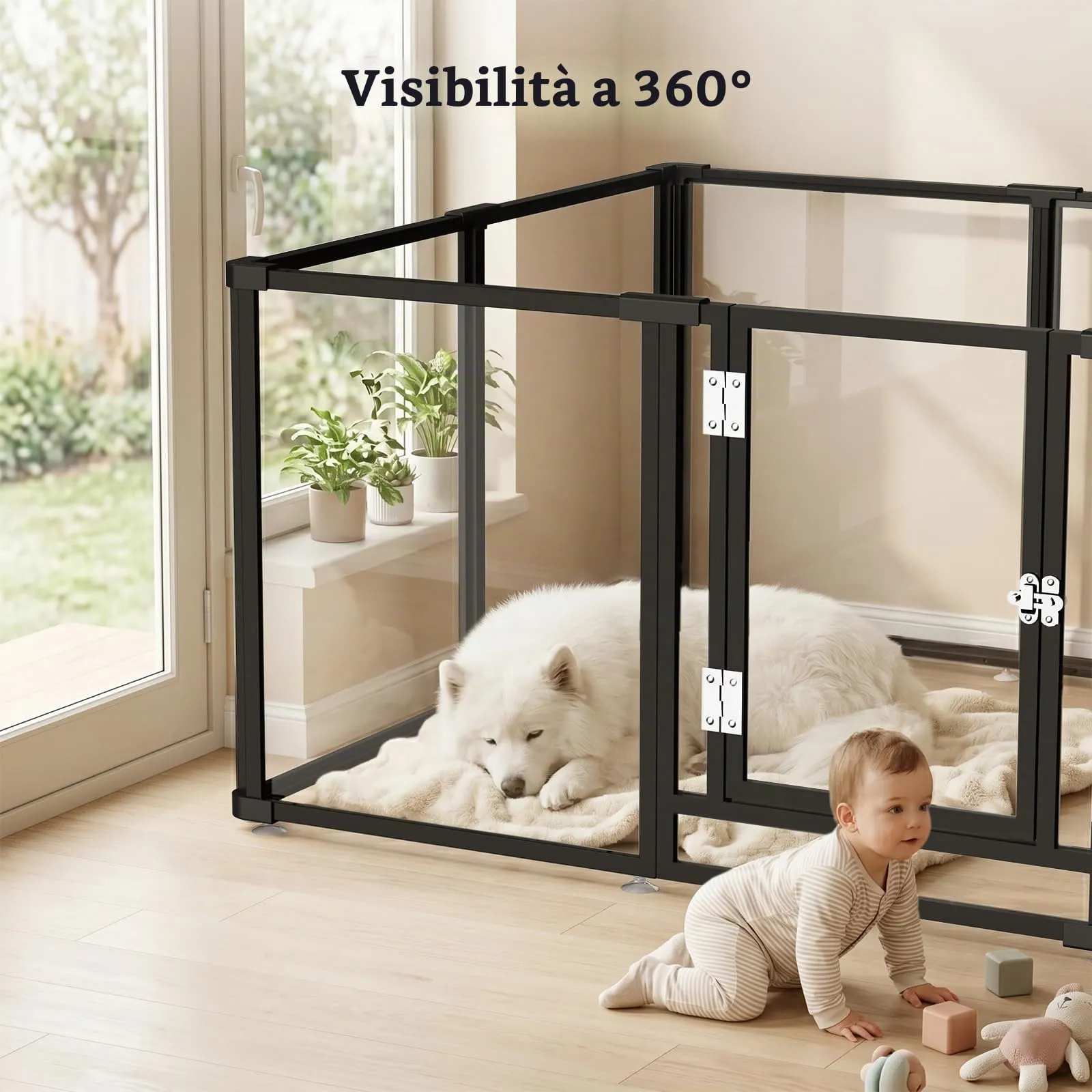 Homelio Recinto per Cani da Interno 10 Pannelli, Box per cani H:60cm, Materiale Acrilico Visibilità ad alta definizione a 360°, Telaio in metallo ultraresistente, Espandibile, Per Cuccioli,Gatti,Nero - immagine 5