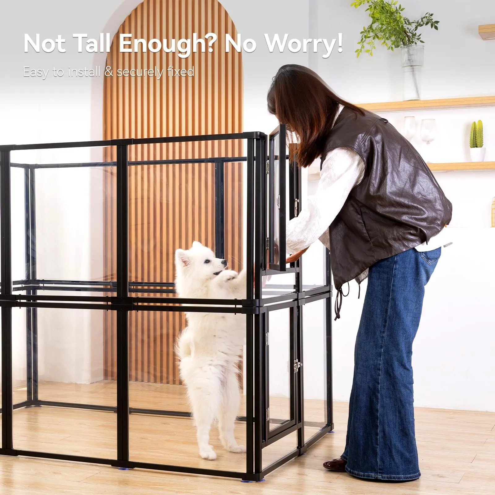 Homelio Recinto per Cani da Interno 10 Pannelli, Box per cani H:60cm, Materiale Acrilico Visibilità ad alta definizione a 360°, Telaio in metallo ultraresistente, Espandibile, Per Cuccioli,Gatti,Nero - immagine 7