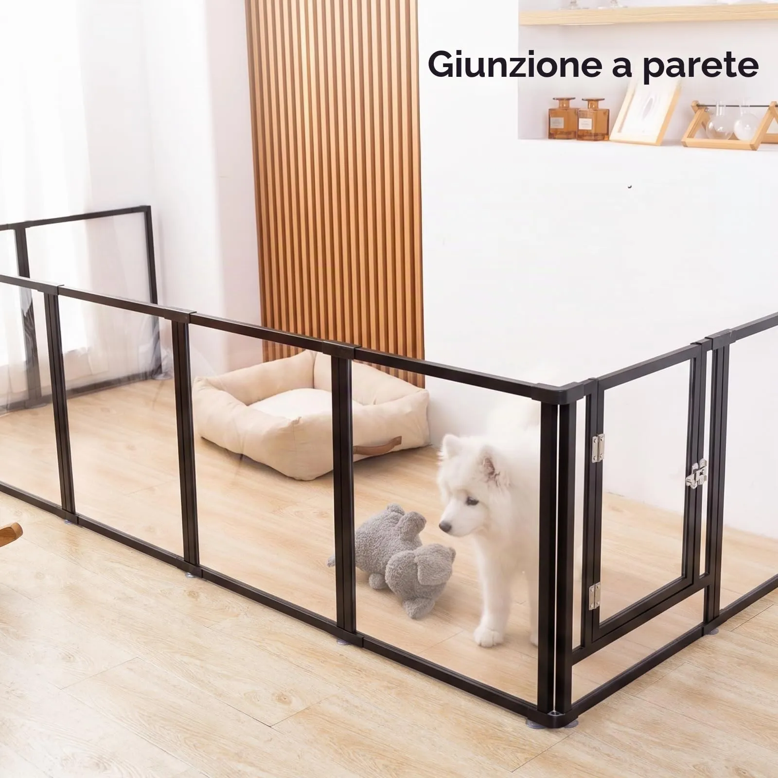 Homelio Recinto per Cani da Interno 10 Pannelli, Box per cani H:60cm, Materiale Acrilico Visibilità ad alta definizione a 360°, Telaio in metallo ultraresistente, Espandibile, Per Cuccioli,Gatti,Nero - immagine 8