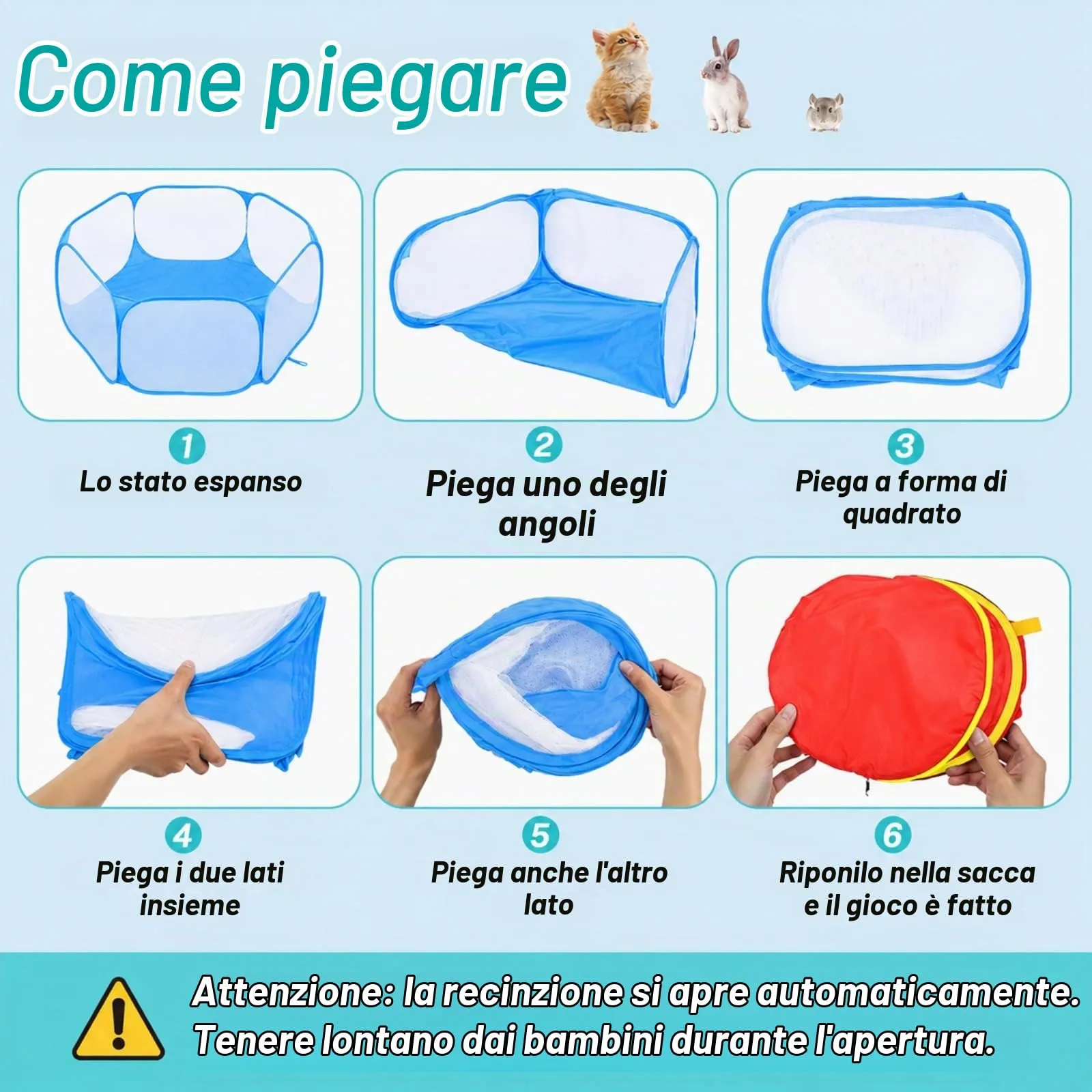 Box Gatto, QIANAI Recinto Cuccioli Gatto, Box per Piccoli Animali, Tenda per Gatti Cani Cuccioli, Box Gatti per Interno(Blu) - immagine 4