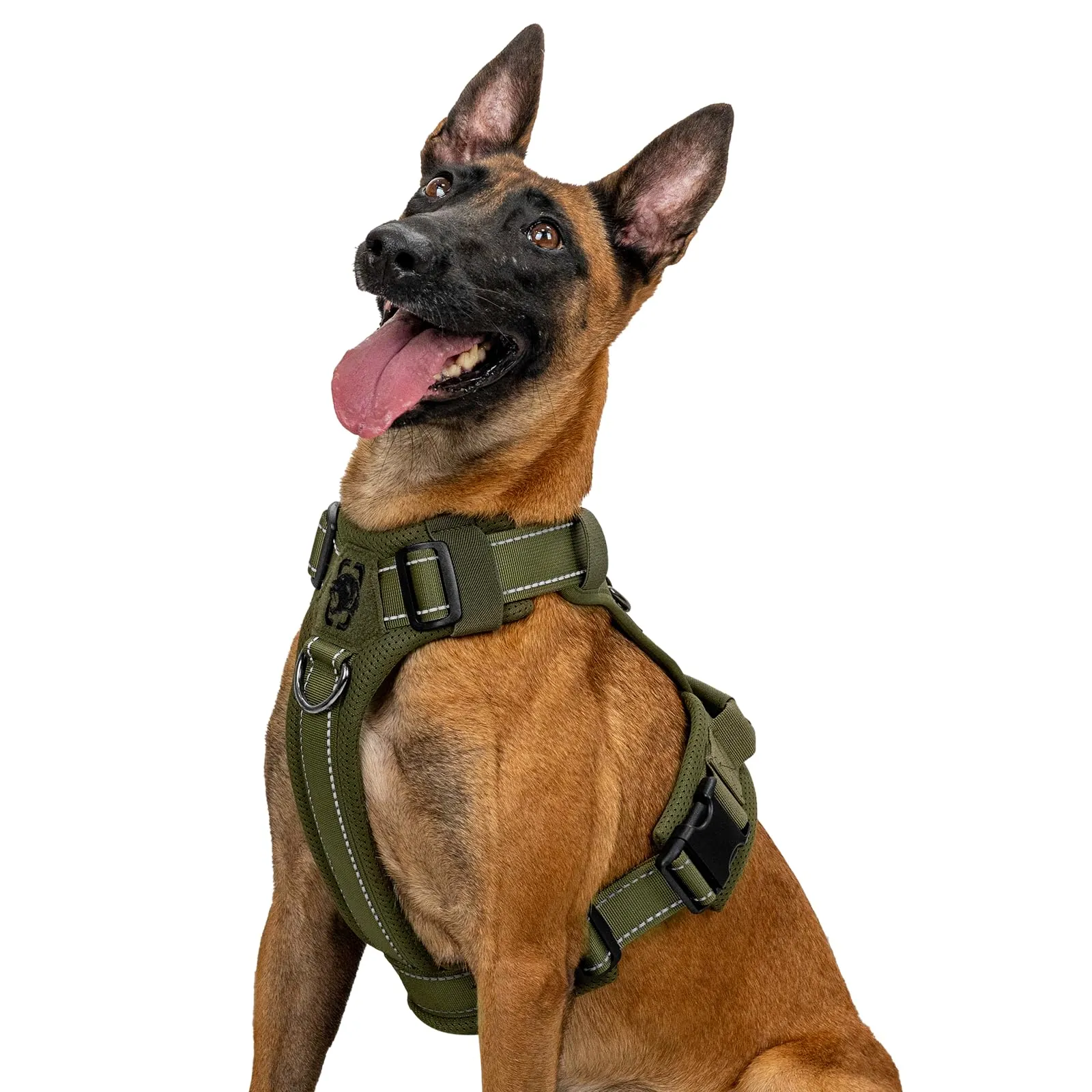 OneTigris Diesel - Pettorina per cani, regolabile, tattica, morbida imbottita, per cani di taglia media e grande, riflettente, 1 maniglia, 3 anelli a D (verde, XL) - immagine 1