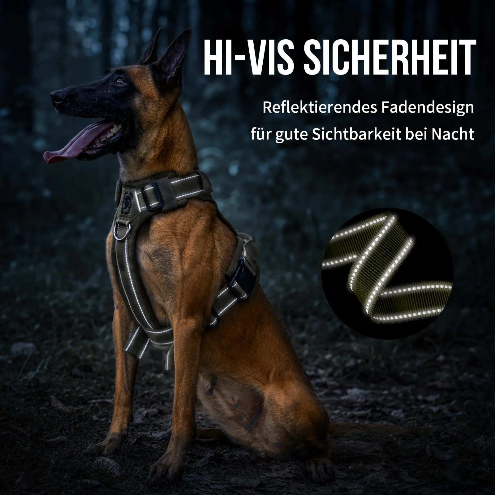 OneTigris Diesel - Pettorina per cani, regolabile, tattica, morbida imbottita, per cani di taglia media e grande, riflettente, 1 maniglia, 3 anelli a D (verde, XL) - immagine 6