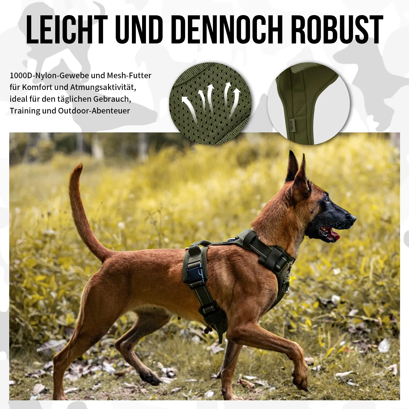 OneTigris Diesel - Pettorina per cani, regolabile, tattica, morbida imbottita, per cani di taglia media e grande, riflettente, 1 maniglia, 3 anelli a D (verde, XL) - immagine 7