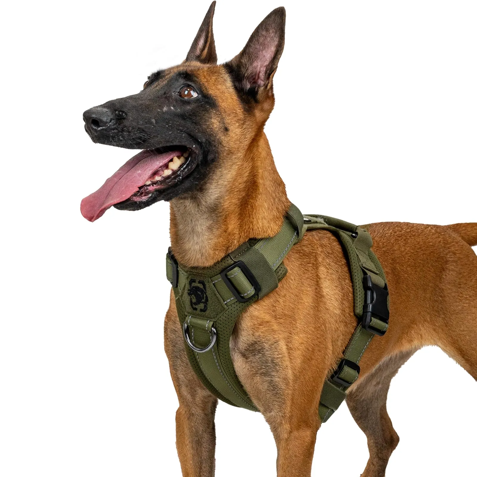 OneTigris Diesel - Pettorina per cani, regolabile, tattica, morbida imbottita, per cani di taglia media e grande, riflettente, 1 maniglia, 3 anelli a D (verde, L) - immagine 1