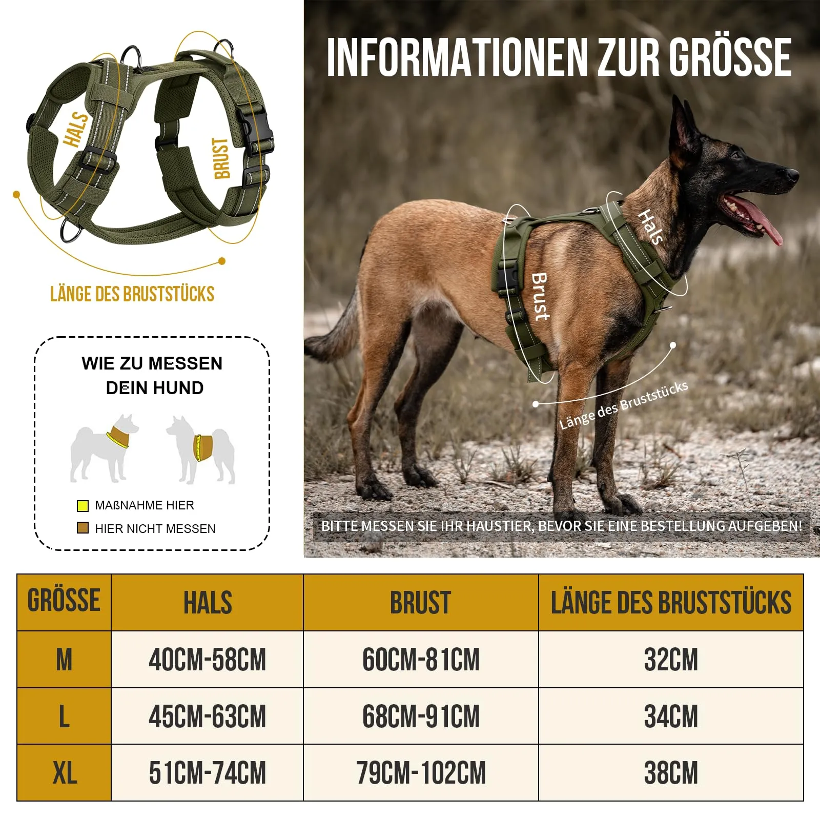 OneTigris Diesel - Pettorina per cani, regolabile, tattica, morbida imbottita, per cani di taglia media e grande, riflettente, 1 maniglia, 3 anelli a D (verde, L) - immagine 2