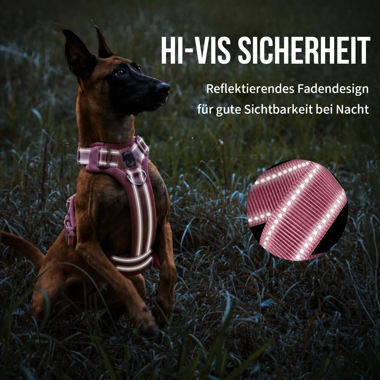 OneTigris Diesel - Pettorina per cani, regolabile, tattica, morbida imbottita, per cani di taglia media e grande, riflettente, 1 maniglia, 3 anelli a D (rosa, XL) - immagine 6