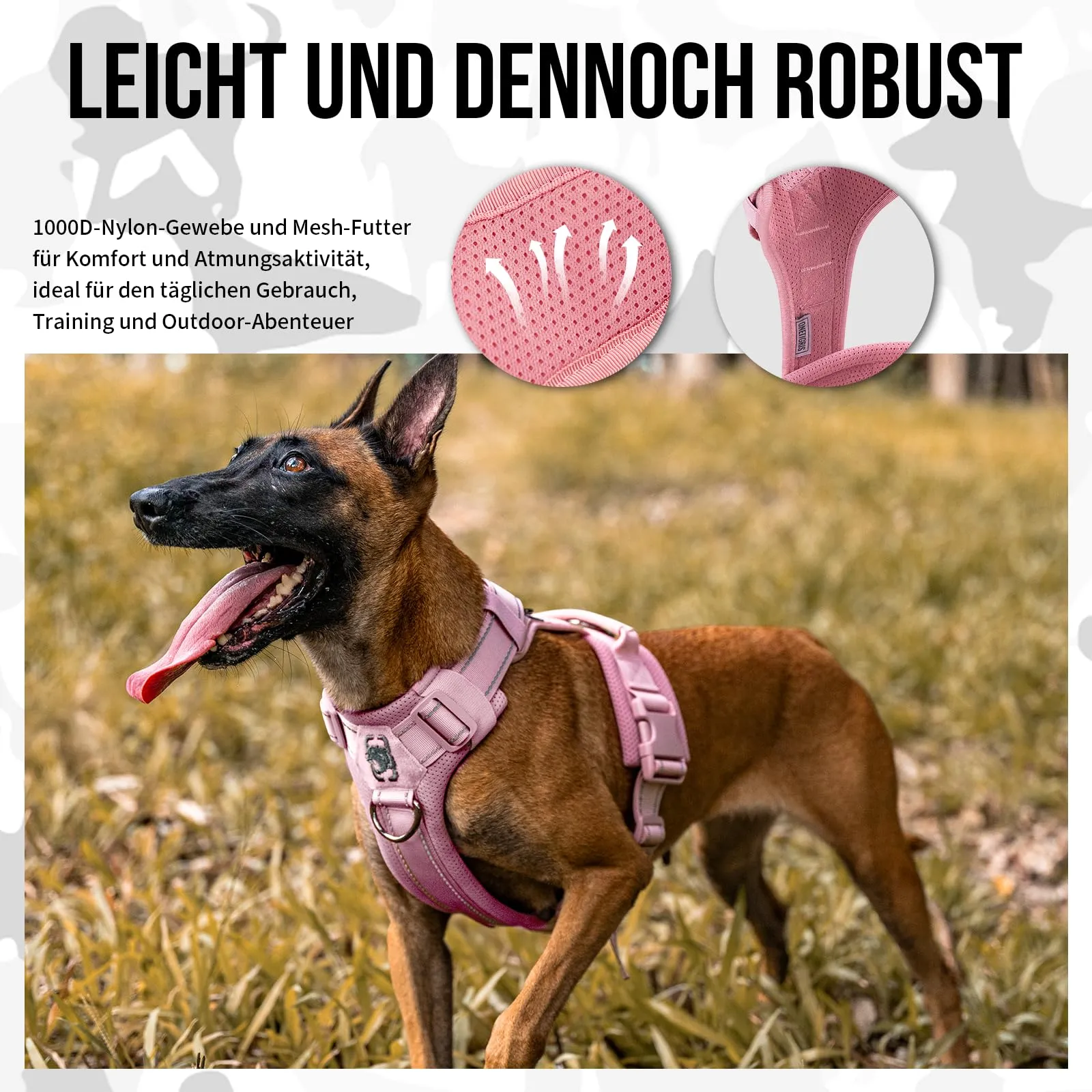 OneTigris Diesel - Pettorina per cani, regolabile, tattica, morbida imbottita, per cani di taglia media e grande, riflettente, 1 maniglia, 3 anelli a D (rosa, XL) - immagine 7