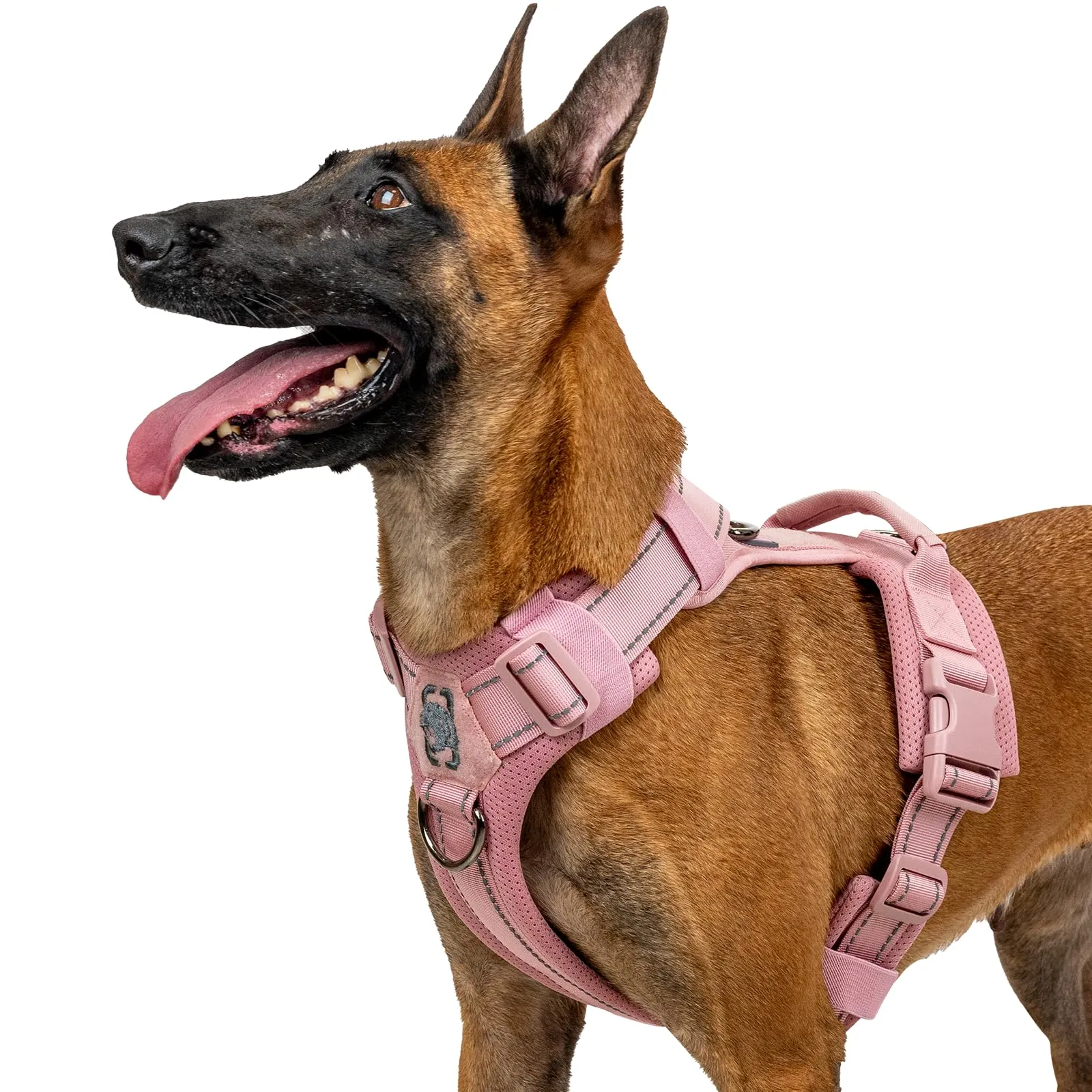 OneTigris Diesel - Pettorina per cani, regolabile, tattica, morbida imbottita, per cani di taglia media e grande, riflettente, 1 maniglia, 3 anelli a D (rosa, L) - immagine 1
