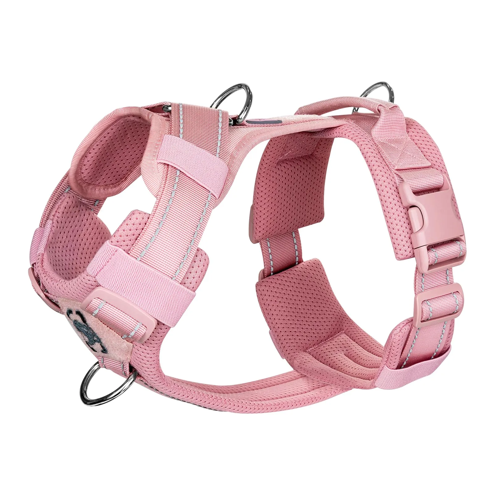 OneTigris Diesel Pettorina tattica regolabile per cani di taglia media e grande, riflettente, 1 manico, 3 anelli a D (rosa, M) - immagine 1