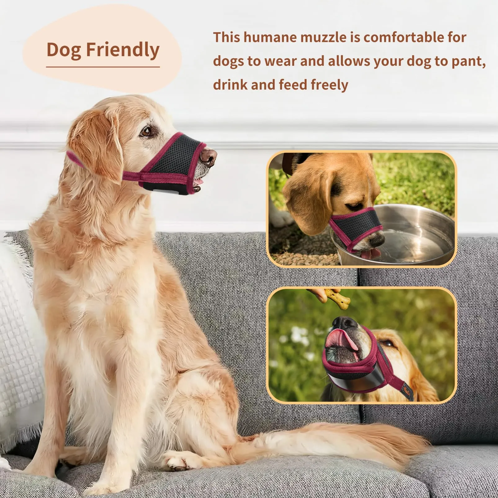 HEELE Museruola Cane in Nylon Regolabile, Antimorso, Rosso Borgogna, L - immagine 8