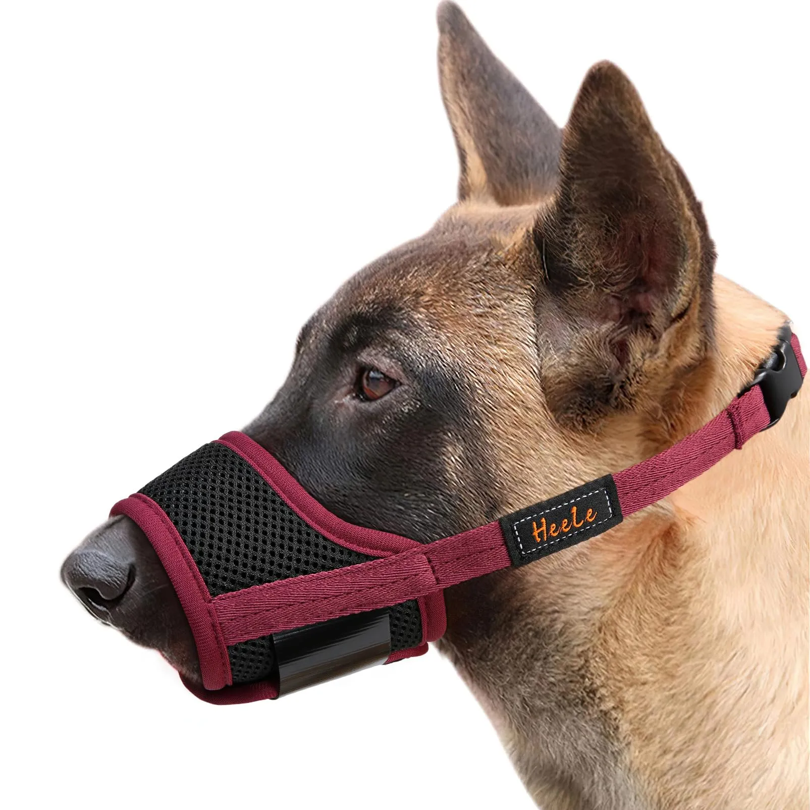 HEELE Museruola Cane in Nylon Regolabile Anti-Masticare, Rosso Borgogna, S - immagine 1