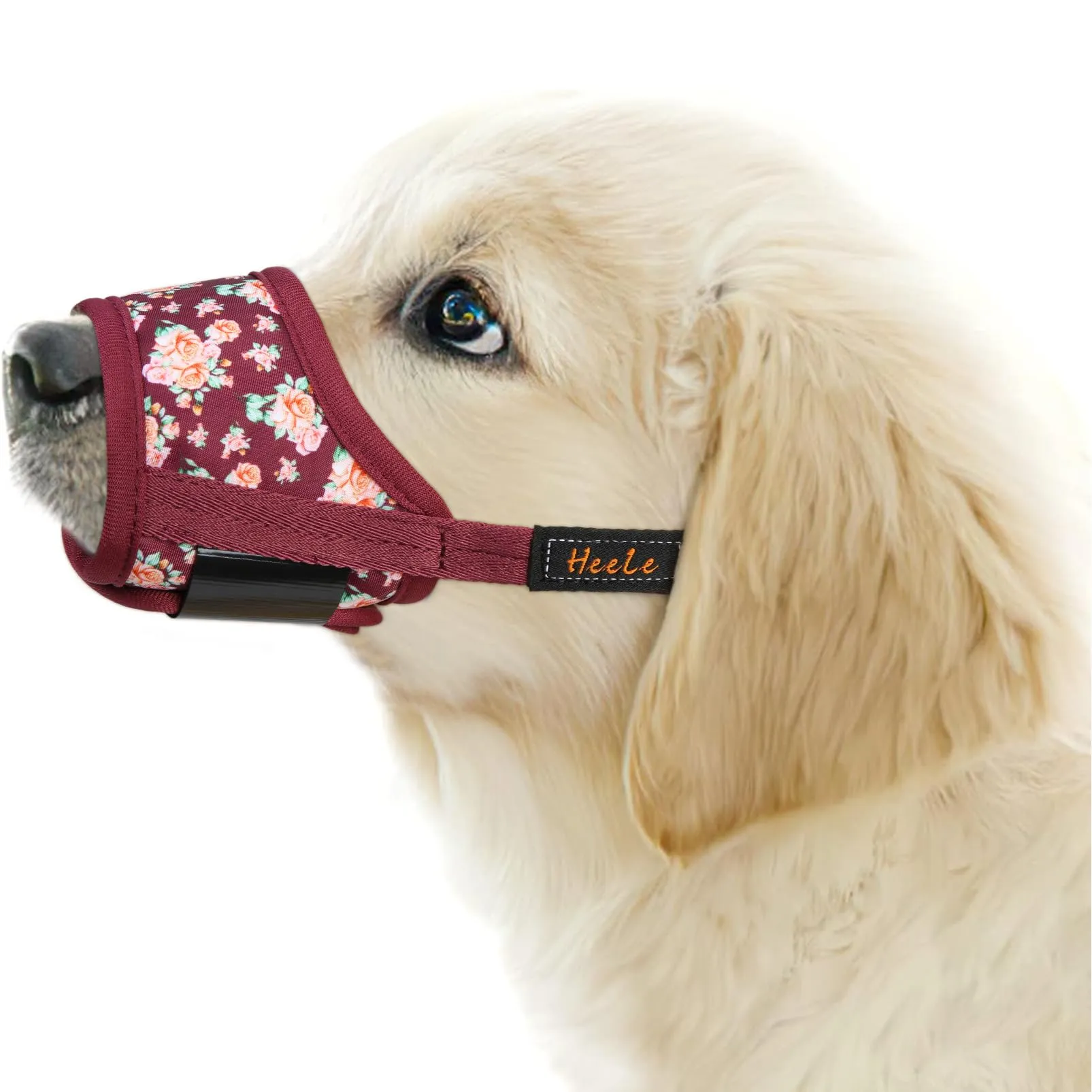 HEELE Museruola Cane con Motivo, Anti-Masticare, Fiore Rosso Borgogna, S - immagine 1