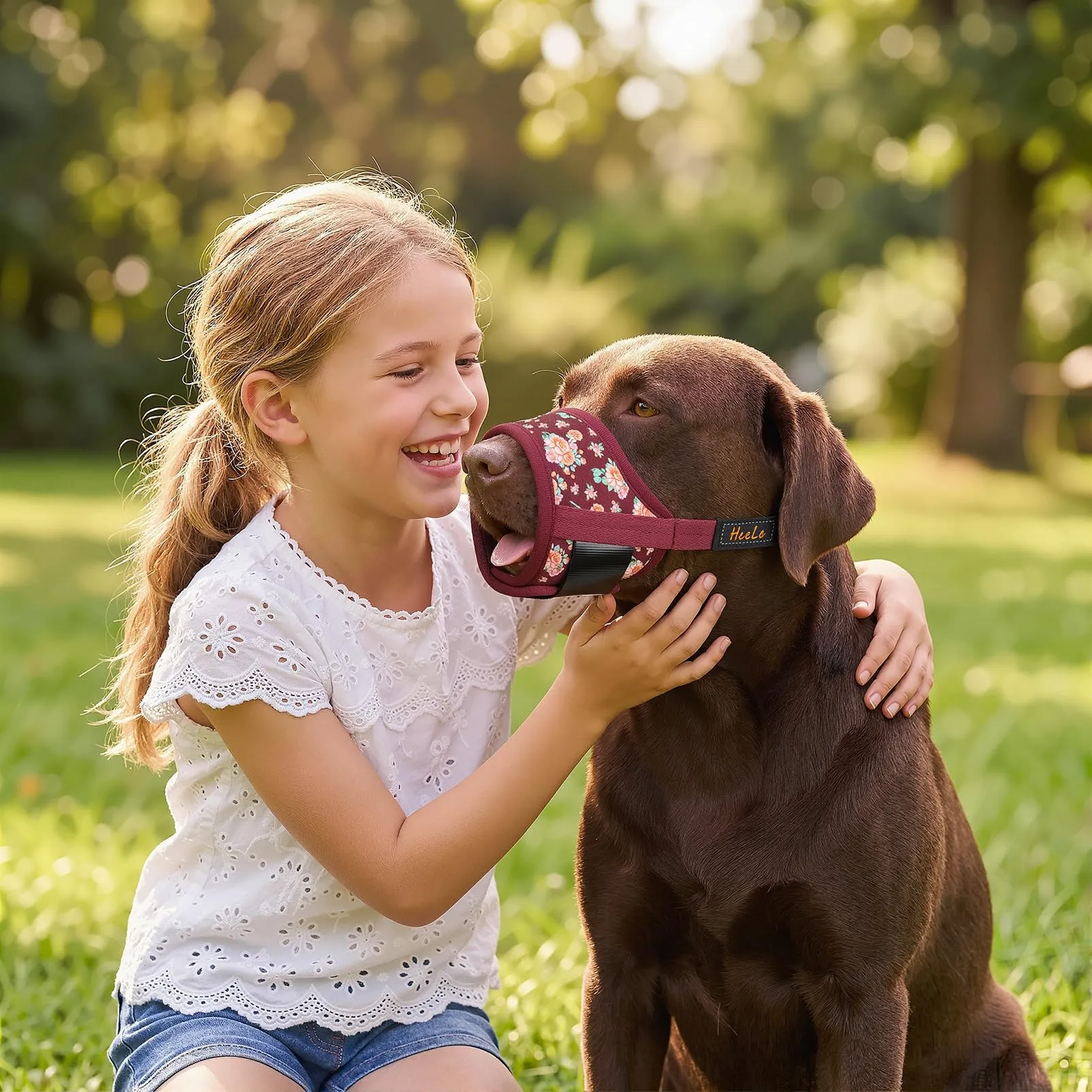 HEELE Museruola Cane con Motivo, Anti-Masticare, Fiore Rosso Borgogna, L - immagine 6