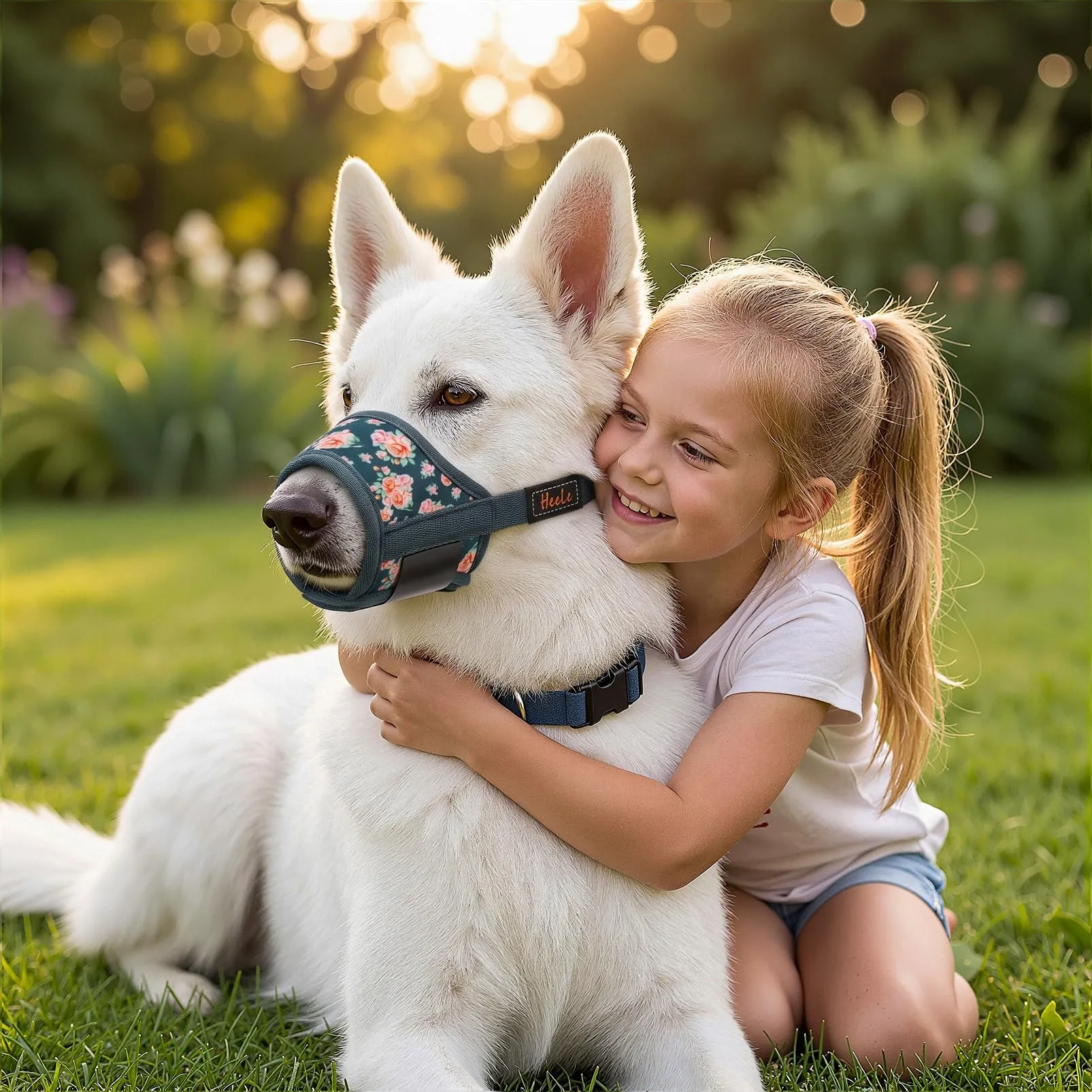 HEELE Museruola Cane con Motivo, Anti-Masticare, Fiore Verde Nerastro, M - immagine 7