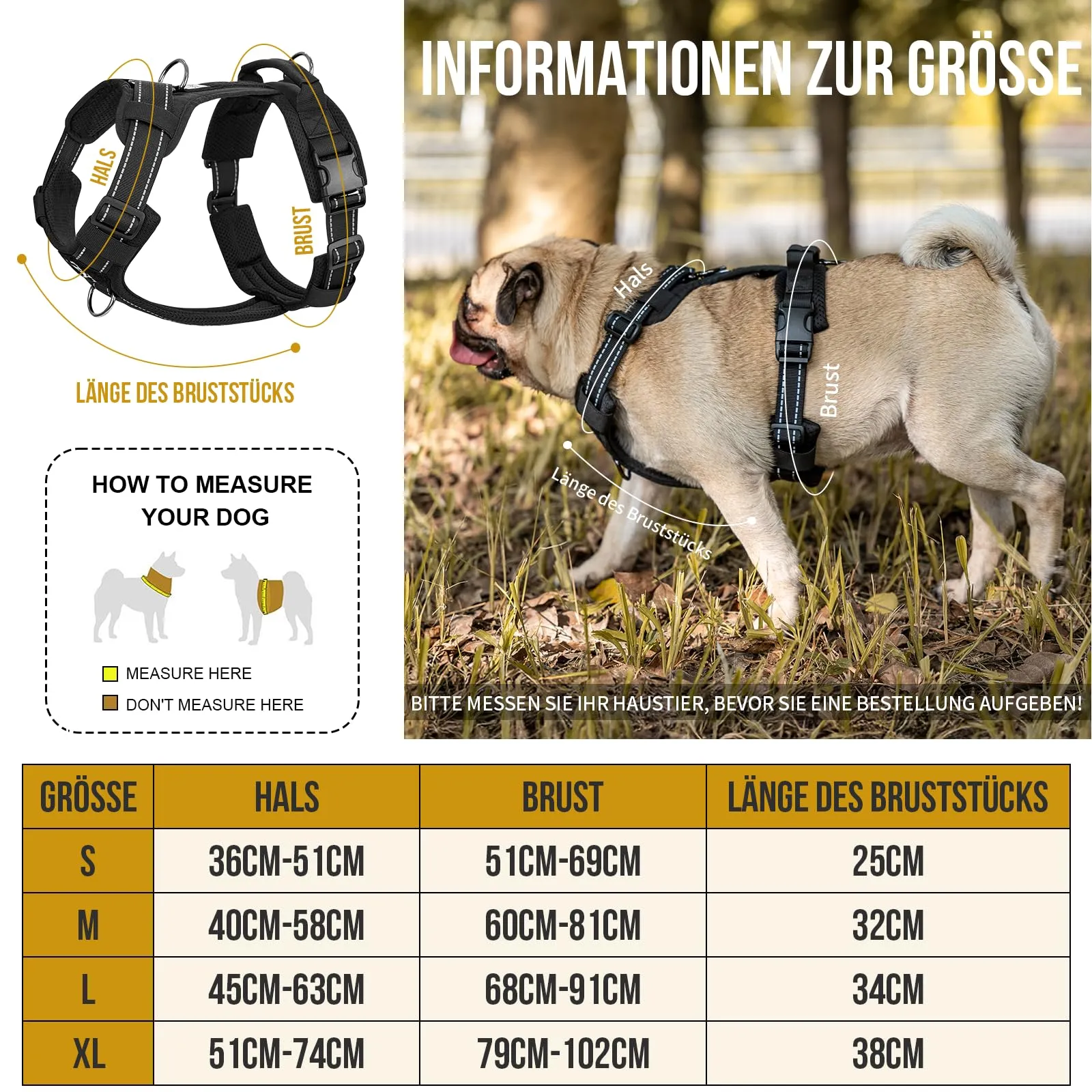 OneTigris Diesel Pettorina tattica regolabile per cani di taglia media e grande, riflettente, 1 manico, 3 anelli a D (nero, S) - immagine 2