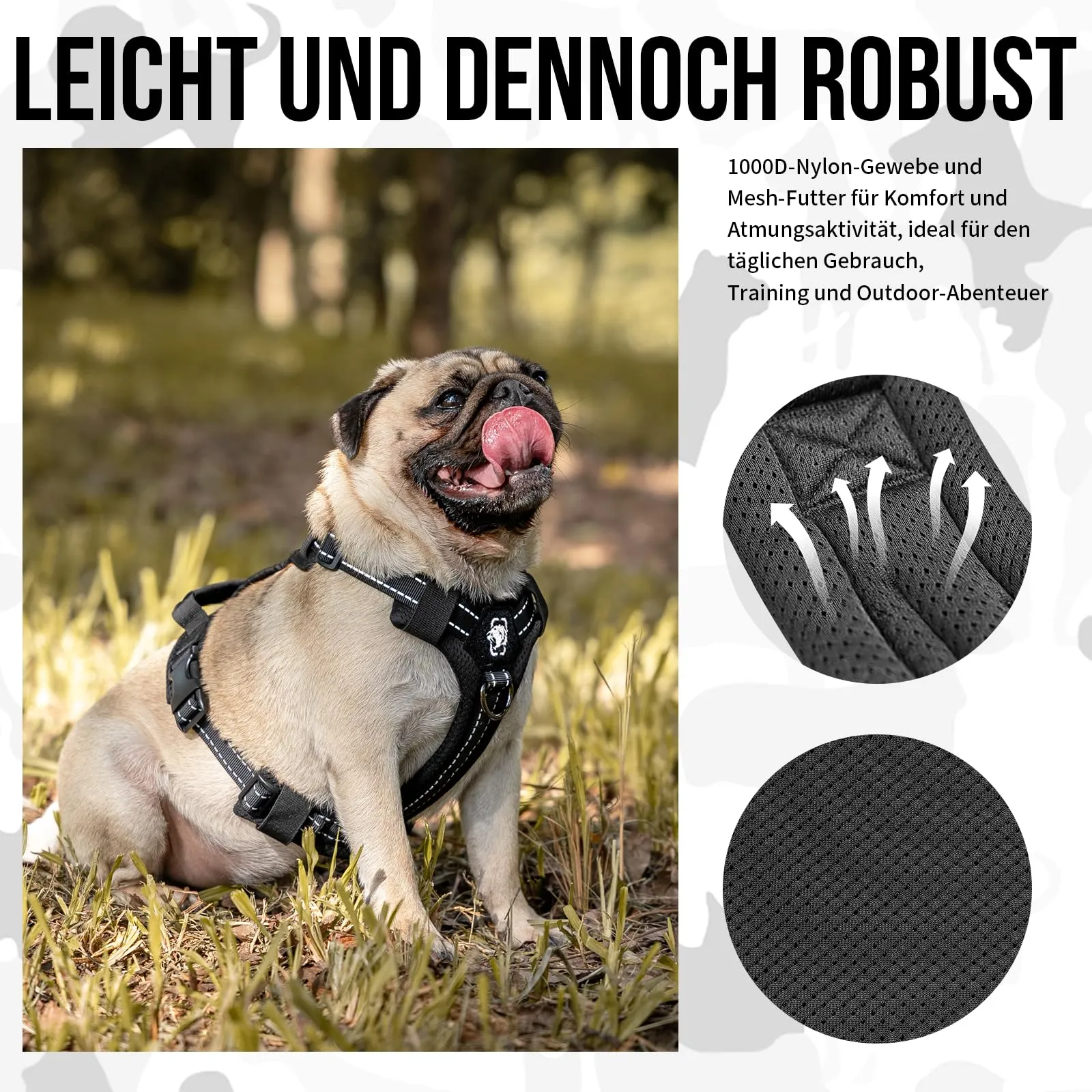 OneTigris Diesel Pettorina tattica regolabile per cani di taglia media e grande, riflettente, 1 manico, 3 anelli a D (nero, S) - immagine 7