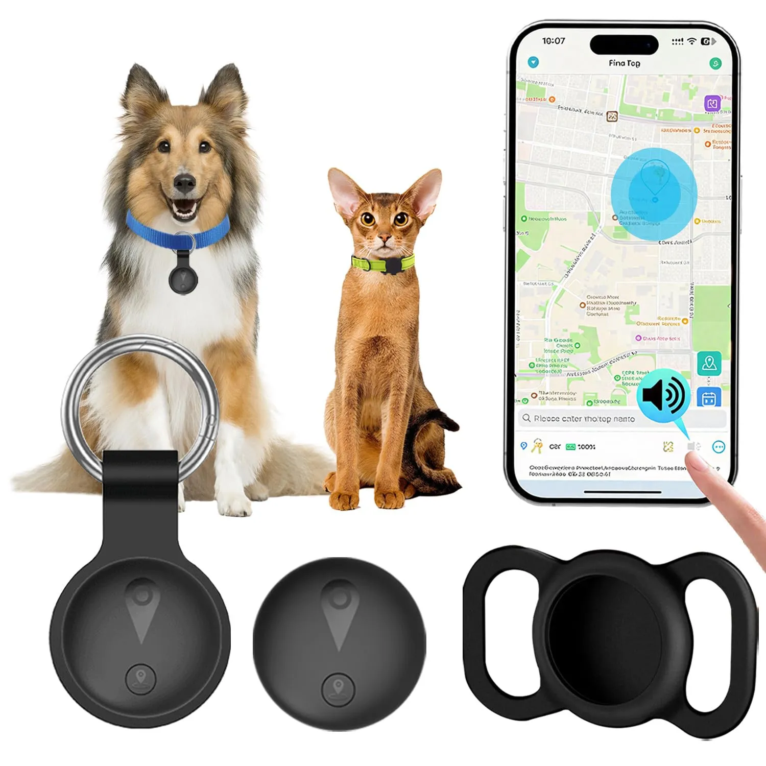 Collare GPS Gatto,GPS per Cani Supporta Sia I Sistemi iOS che Android, Localizzatore GPS per Cani in Tempo, Batteria A Lunga Durata, Localizzatore per Animali Domestici Impermeabile-Nero Puro - immagine 1