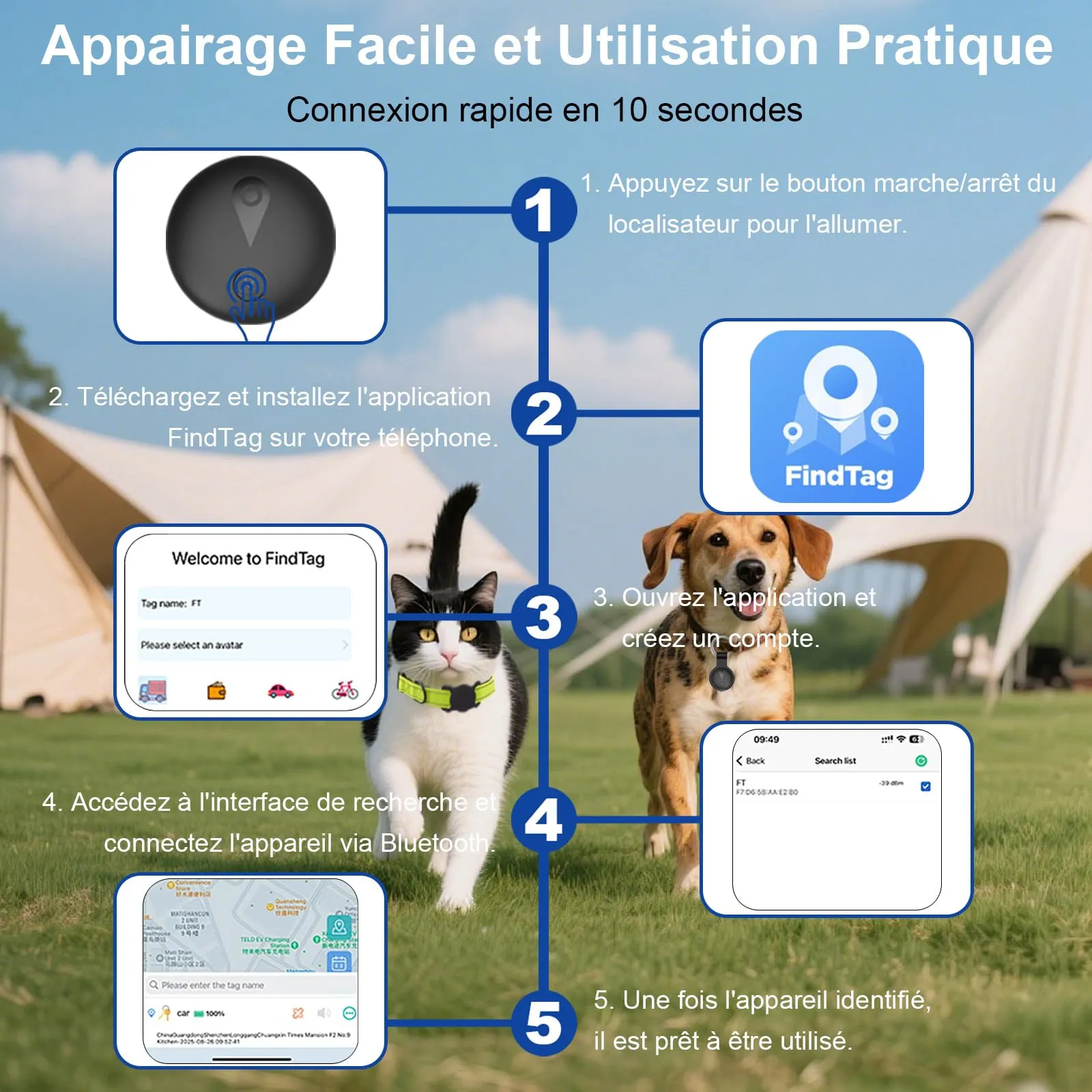 Collare GPS Gatto,GPS per Cani Supporta Sia I Sistemi iOS che Android, Localizzatore GPS per Cani in Tempo, Batteria A Lunga Durata, Localizzatore per Animali Domestici Impermeabile-Nero Puro - immagine 7
