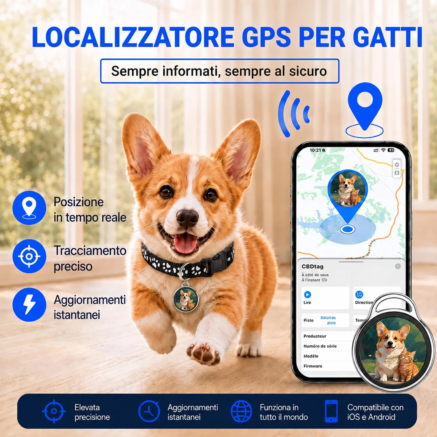 Collare GPS per Gatti,Collare GPS Gatto Nessun Abbonamento,Tracker Gatto Compatibile con iOS e Android,Localizzatori GPS Cani Posizionamento Globale Impermeabile IP67 Adatto per Gatti/Cani(Nero) - immagine 3