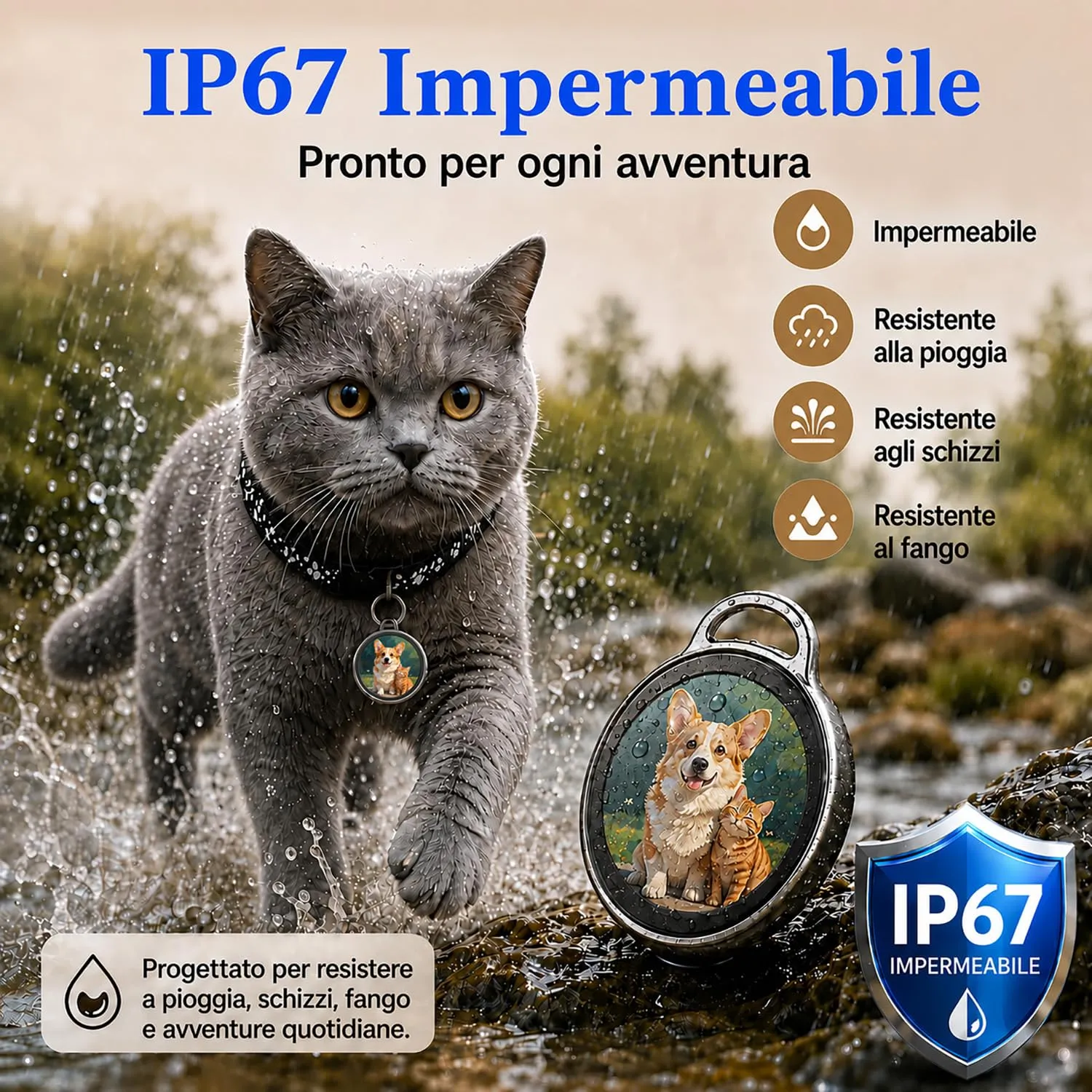 Collare GPS per Gatti,Collare GPS Gatto Nessun Abbonamento,Tracker Gatto Compatibile con iOS e Android,Localizzatori GPS Cani Posizionamento Globale Impermeabile IP67 Adatto per Gatti/Cani(Nero) - immagine 5