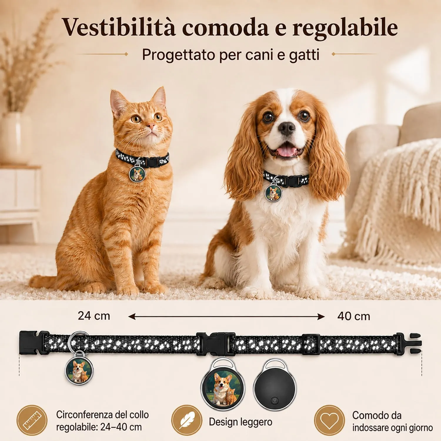 Collare GPS per Gatti,Collare GPS Gatto Nessun Abbonamento,Tracker Gatto Compatibile con iOS e Android,Localizzatori GPS Cani Posizionamento Globale Impermeabile IP67 Adatto per Gatti/Cani(Nero) - immagine 6