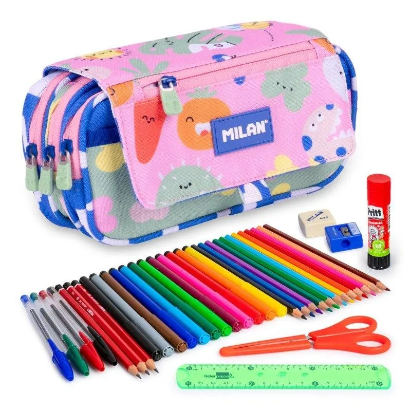 Astuccio Triplo Milan Green & Grow con Materiale Scolastico Incluso - immagine 1