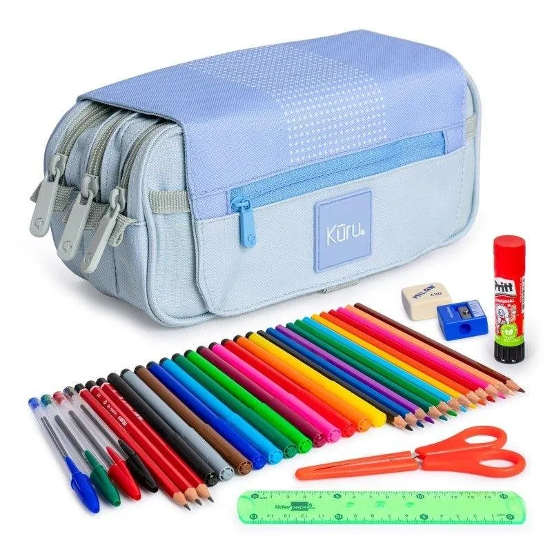 Astuccio Triplo Grafoplás Kuru24 Blu con Materiale Scolastico Incluso - immagine 1