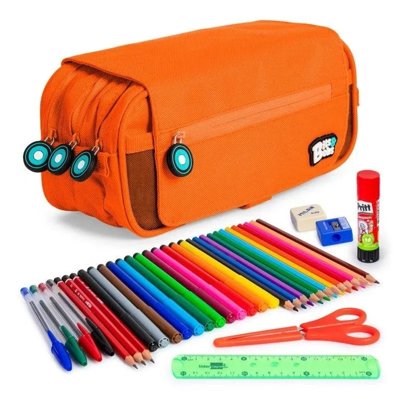 Astuccio Triplo Grafoplás 3 Cerniere Arancione con Materiale Scolastico Incluso - immagine 1